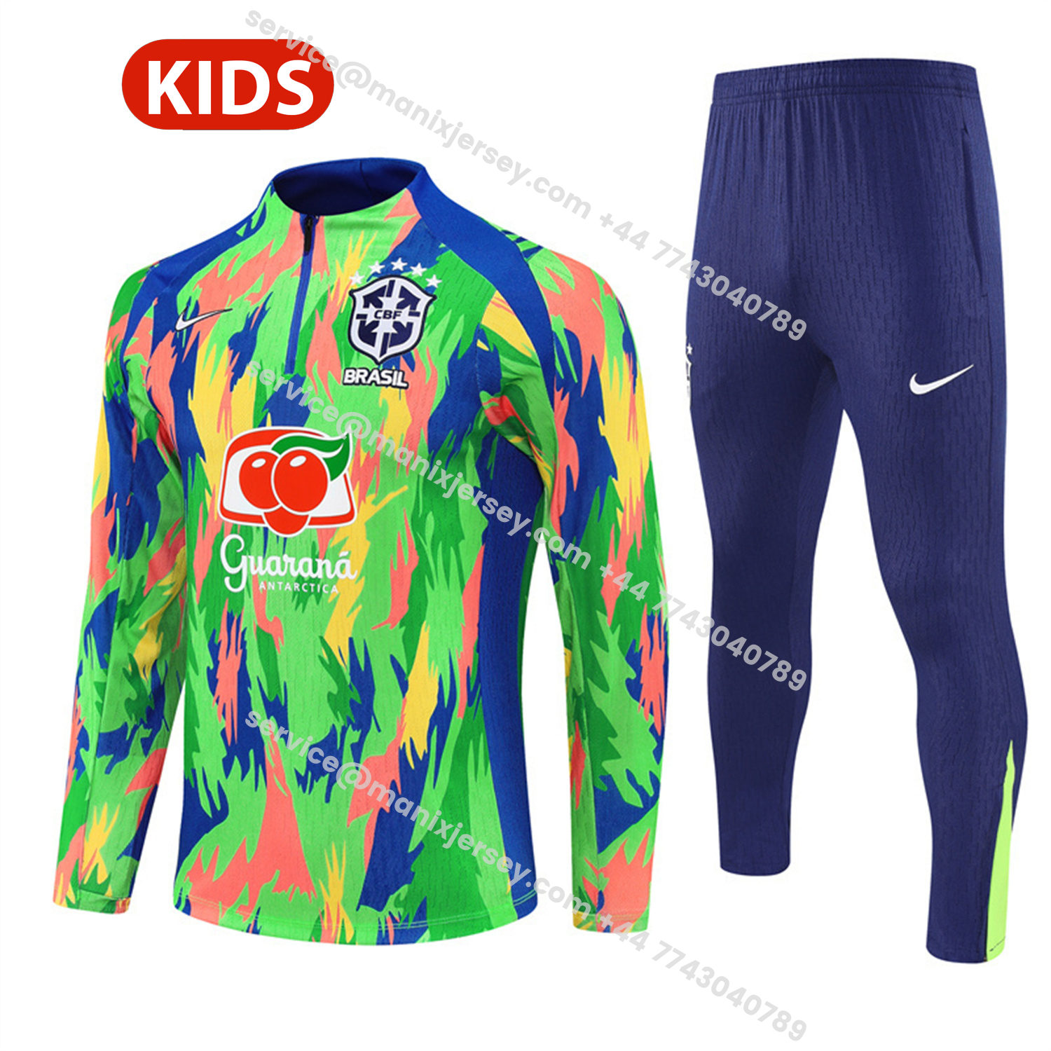 ManixJersey.com | Brazil 25-26 Kids Long Sleeve Training Set - Colorful Camouflage Top & Royal Blue Pants -Customize Name, Number and Patch | Worldwide Shipping
