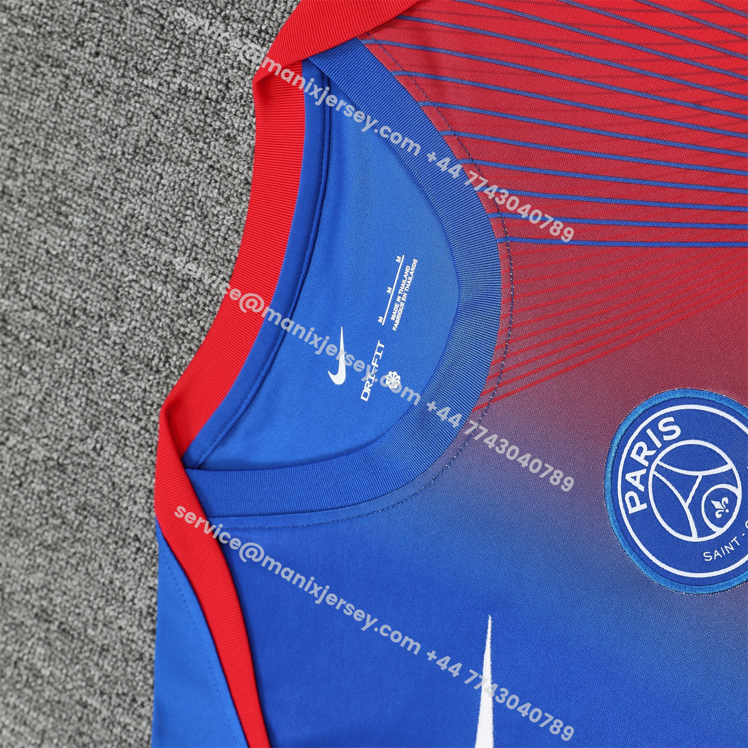 ManixJersey.com | Paris Saint-Germain PSG 25-26 Short-Sleeve Training Set - Red And Blue Lines Top & Blue Shorts -Customize Name, Number and Patch | Worldwide Shipping