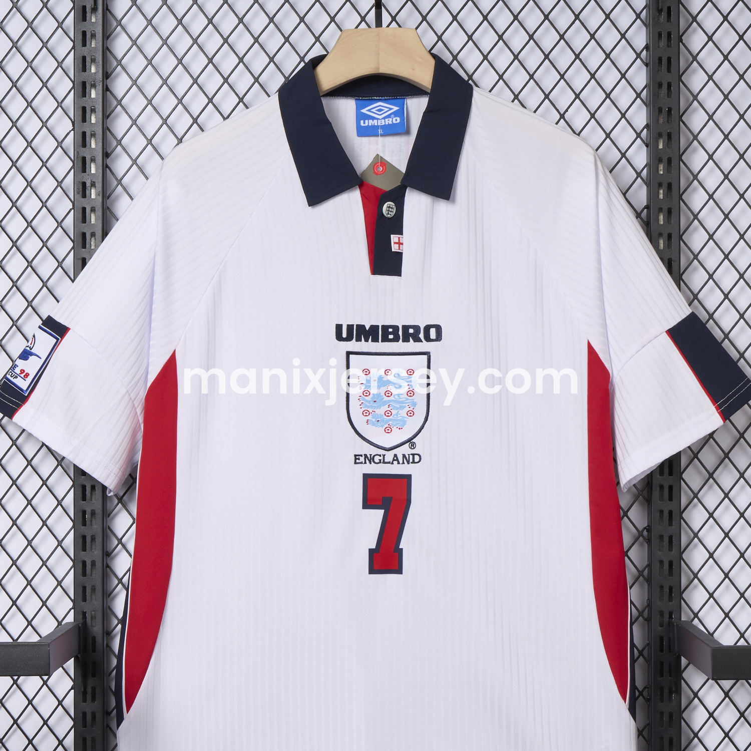ManixJersey.com | Retro England 1998 Home Jersey -Customize Name, Number and Patch | Worldwide Shipping