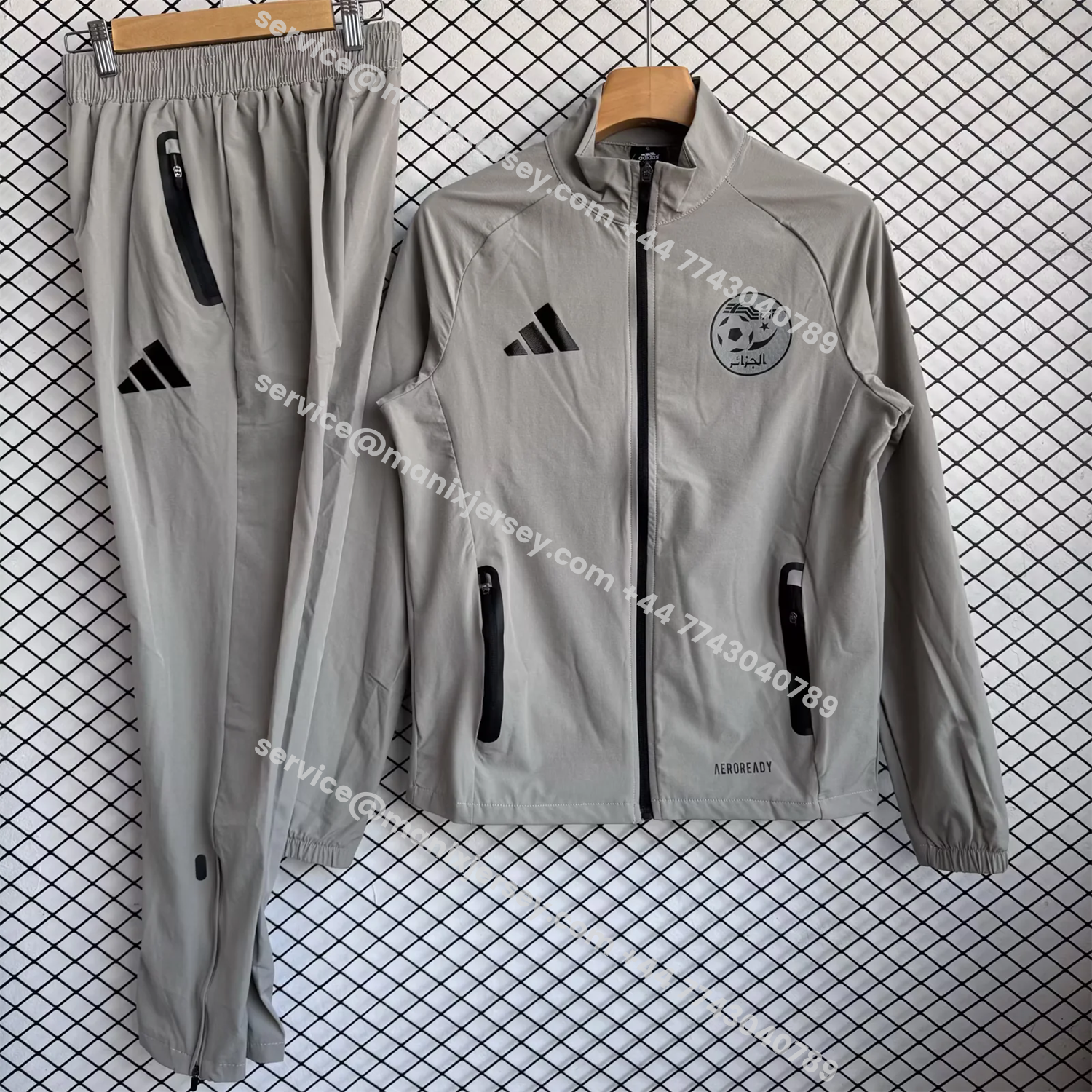 ManixJersey.com | Algeria 25-26 Windbreaker Training Set - Grey Top and Pants -Customize Name, Number and Patch | Worldwide Shipping