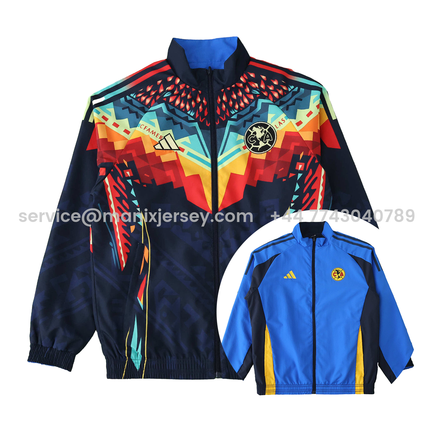 ManixJersey.com | Club América 25-26 Throwback Double Sided Reversible Windbreaker - Blue & Black -Customize Name, Number and Patch | Worldwide Shipping