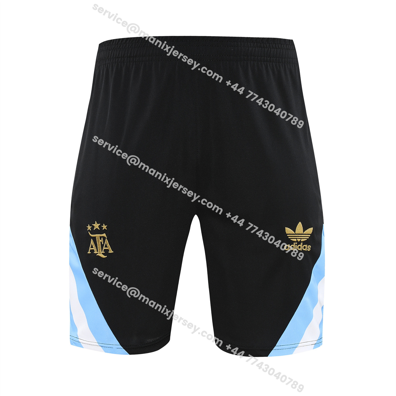 ManixJersey.com | Argentina 25-26 Short-Sleeve Training Set - Blue Stripes Black Top & Black Shorts -Customize Name, Number and Patch | Worldwide Shipping