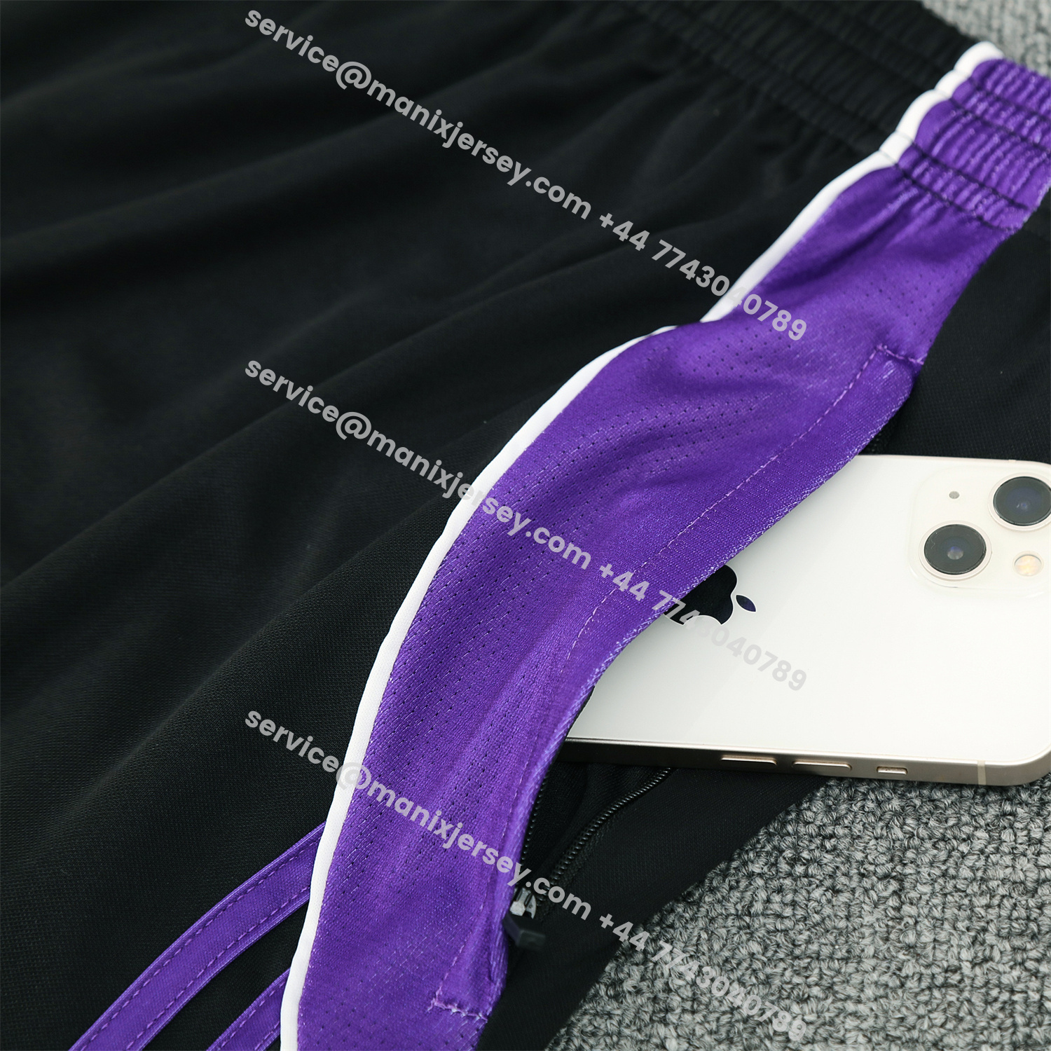 ManixJersey.com | Real Madrid 25-26 Short-Sleeve Training Set - Blue Edge White Top & Black Shorts -Customize Name, Number and Patch | Worldwide Shipping