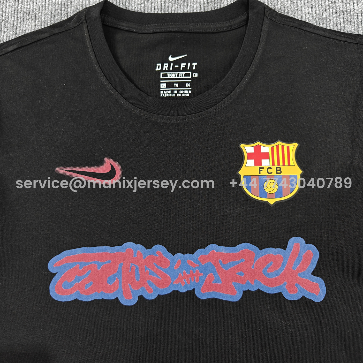 ManixJersey.com | Barcelona x Travis Scott 25-26 Black T-shirt with Red ICON -Customize Name, Number and Patch | Worldwide Shipping