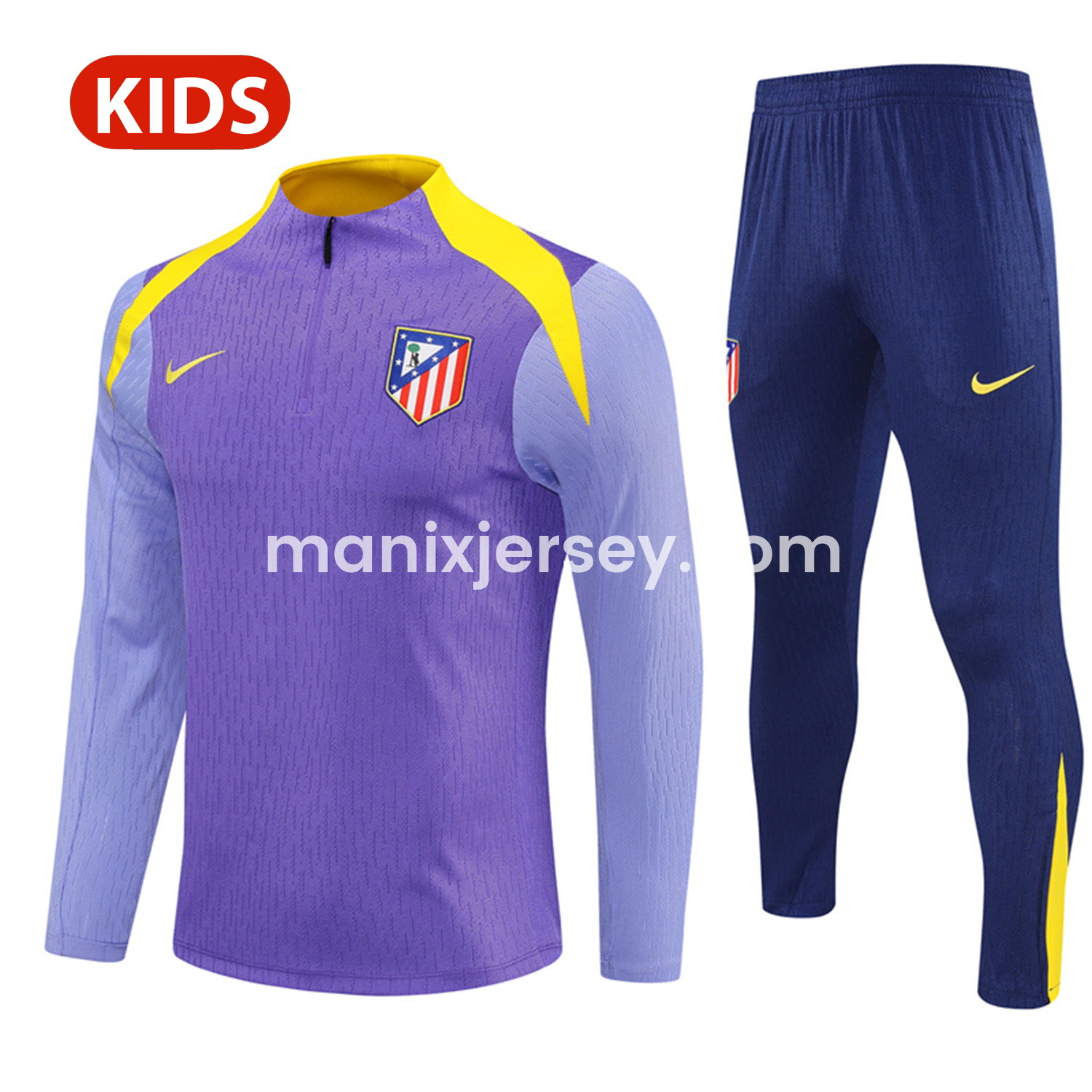ManixJersey.com | Atletico Madrid 25-26 Kid Long Sleeves Training Set - Purple Top & Purple Pants -Customize Name, Number and Patch | Worldwide Shipping