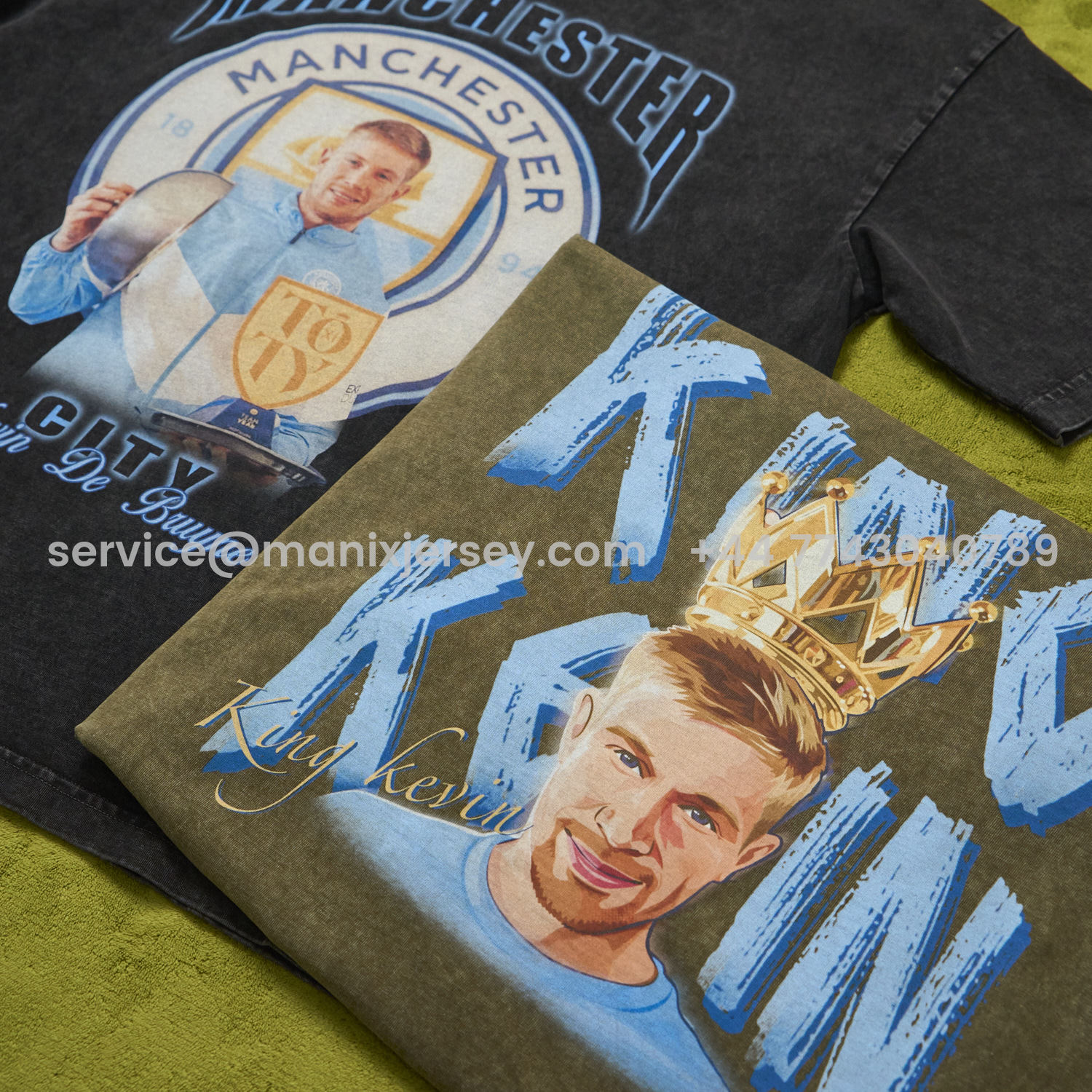 ManixJersey.com | Manchester City Kevin De Bruyne King Oversized Washed T-Shirt -Customize Name, Number and Patch | Worldwide Shipping