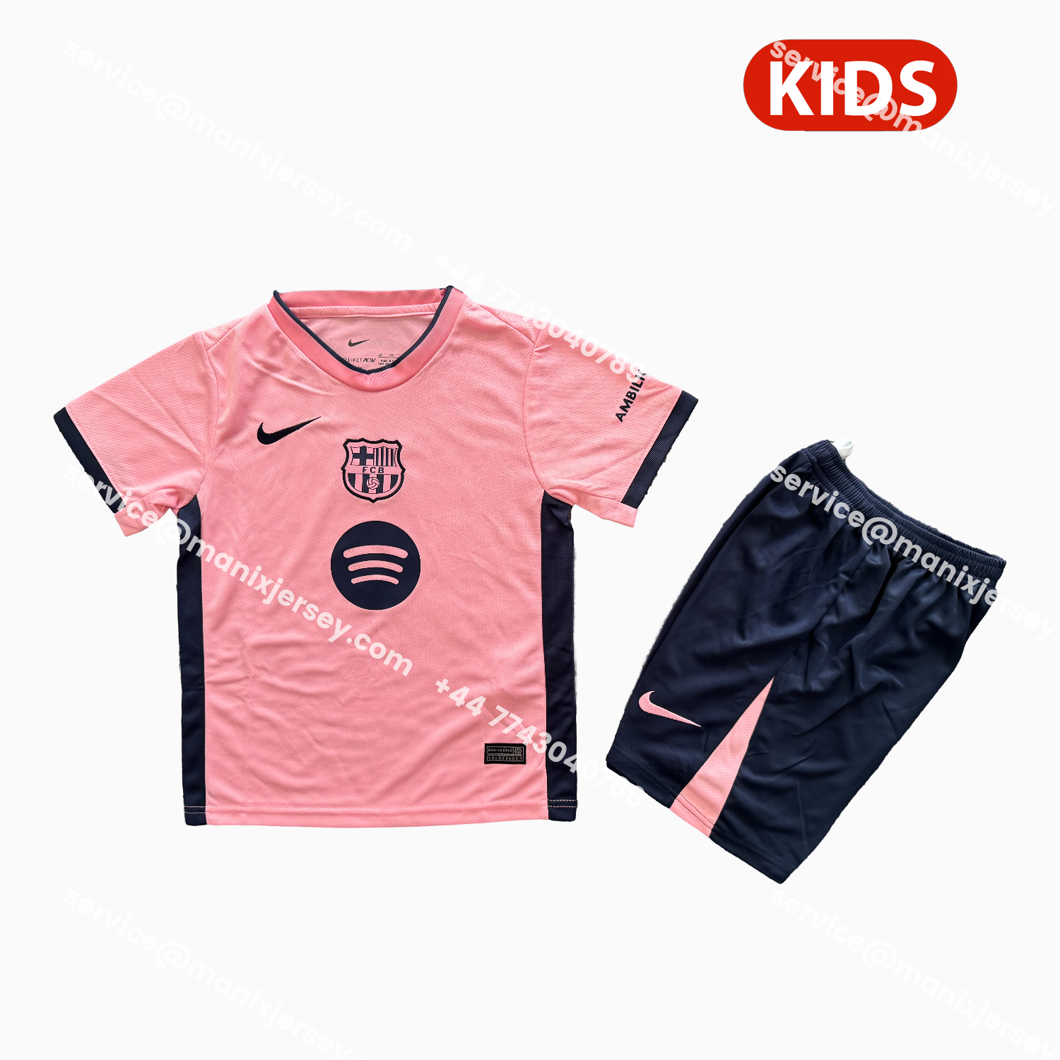 ManixJersey.com | Barcelona 25-26 Pure Pink Special Kids Kit -Customize Name, Number and Patch | Worldwide Shipping