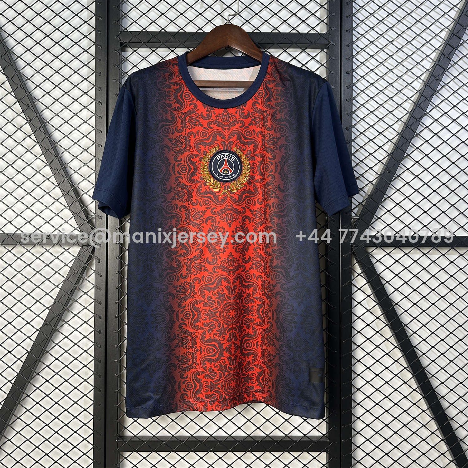 ManixJersey.com | Paris Saint-Germain PSG 25-26 Champions League Commemorative Edition Red Blue Flower Pattern T-shirts -Customize Name, Number and Patch | Worldwide Shipping