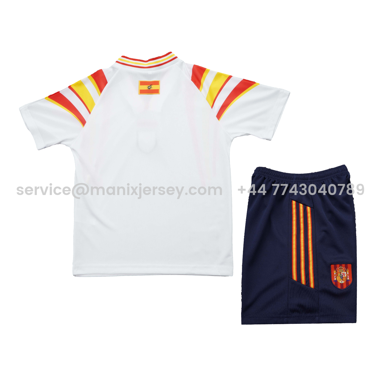 ManixJersey.com | Retro Spain 1996 Away White Kids Kit -Customize Name, Number and Patch | Worldwide Shipping