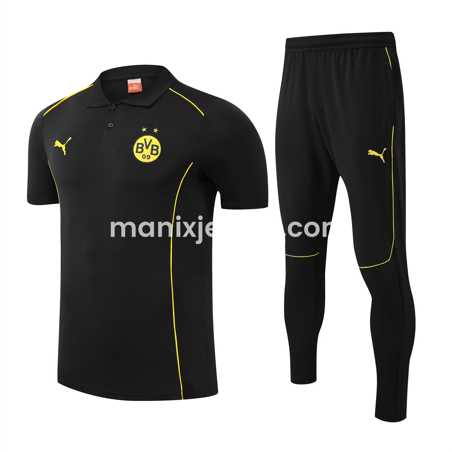 ManixJersey.com | Dortmund 25-26 POLO Short-Sleeve Training Set - Black Top and Pants -Customize Name, Number and Patch | Worldwide Shipping