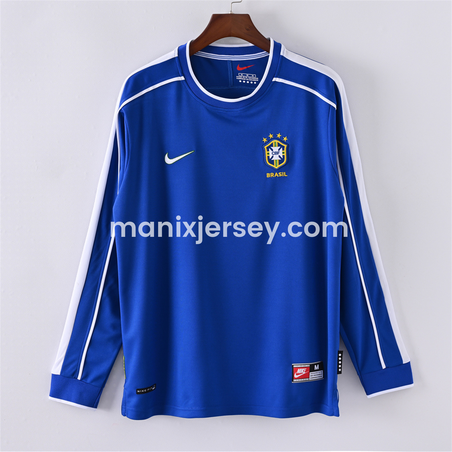 ManixJersey.com | Retro Brazil 1998 Away Long Sleeves Jersey -Customize Name, Number and Patch | Worldwide Shipping