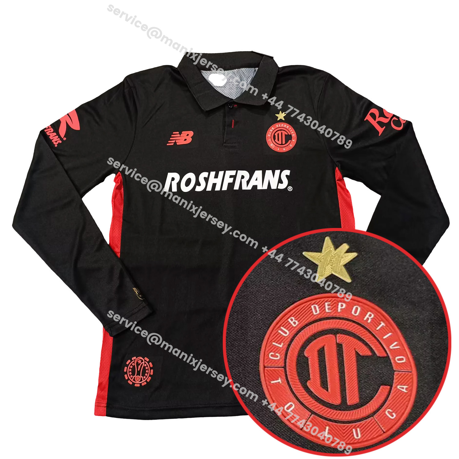 ManixJersey.com | Toluca 25-26 Third Black Long Sleeves Jersey with Star - Player Version -Customize Name, Number and Patch | Worldwide Shipping