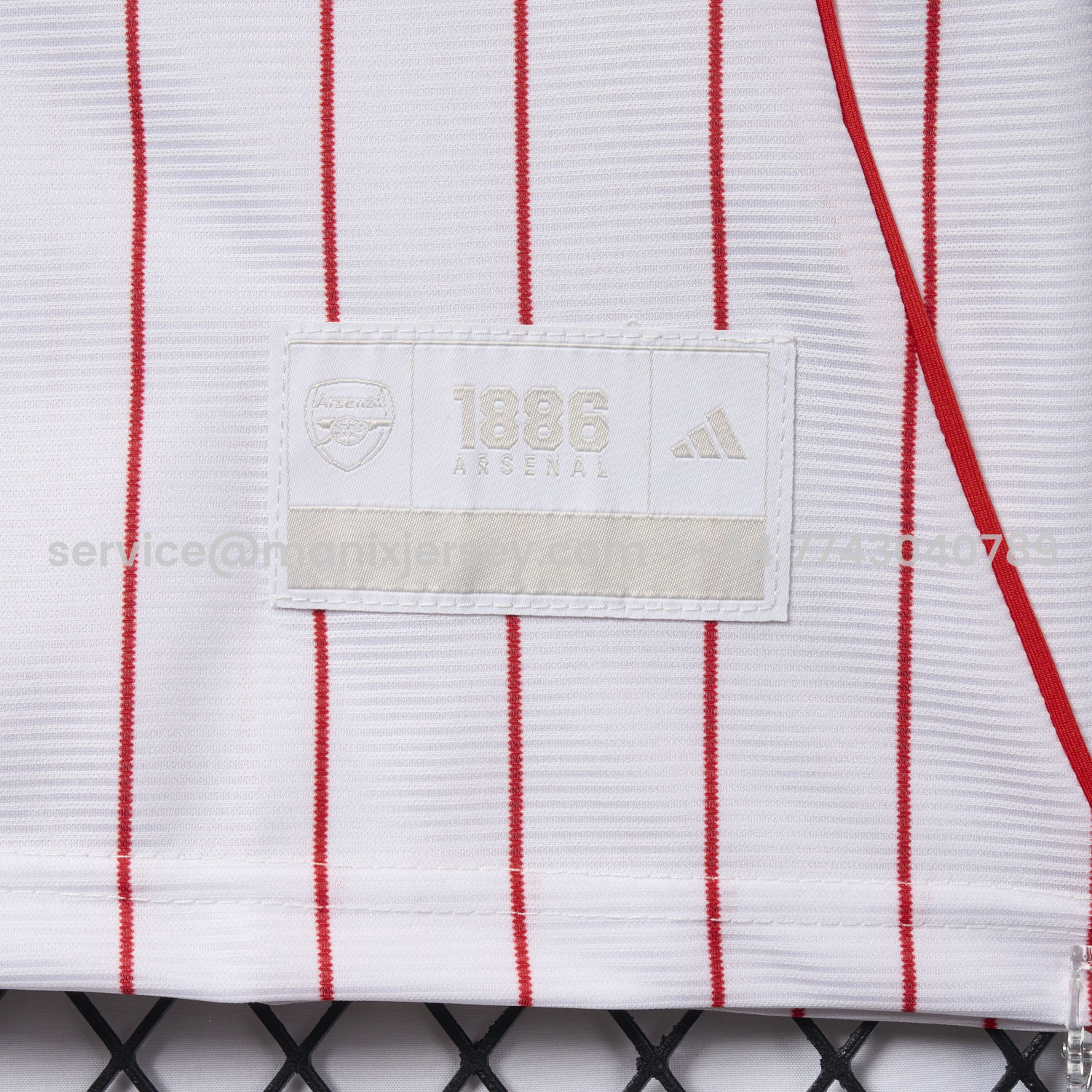 ManixJersey.com | Arsenal 25-26 White Baseball Jersey with Red Stripes -Customize Name, Number and Patch | Worldwide Shipping