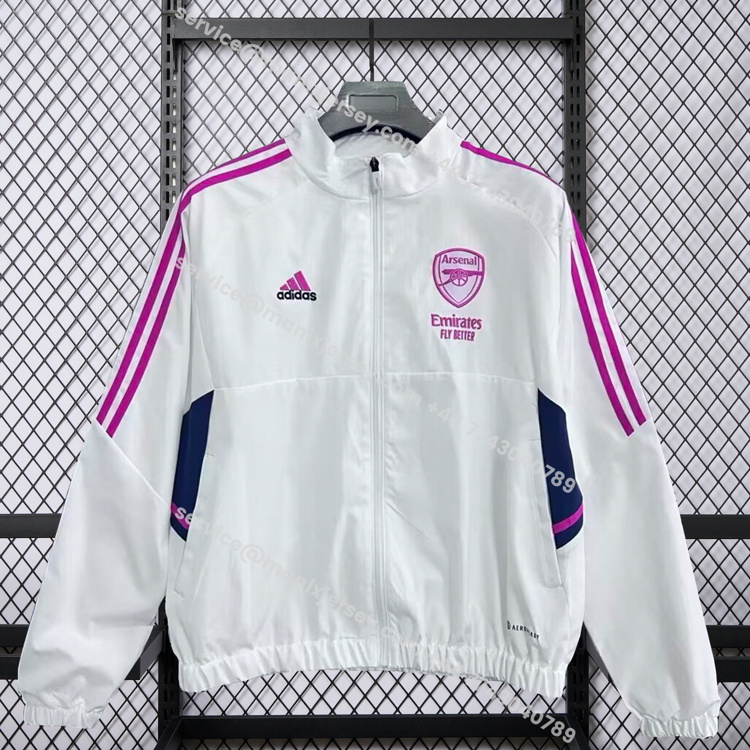 ManixJersey.com | Arsenal 25-26 Windbreaker Jacket - White And Purple -Customize Name, Number and Patch | Worldwide Shipping