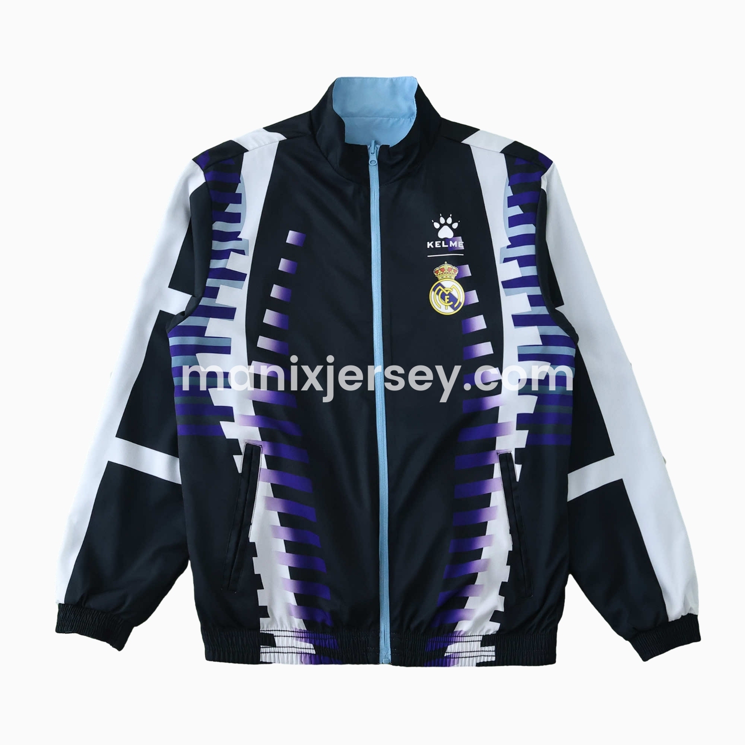 ManixJersey.com | Retro Real Madrid 1997-98 Third Double Sided Reversible Windbreaker - Black & Blue -Customize Name, Number and Patch | Worldwide Shipping