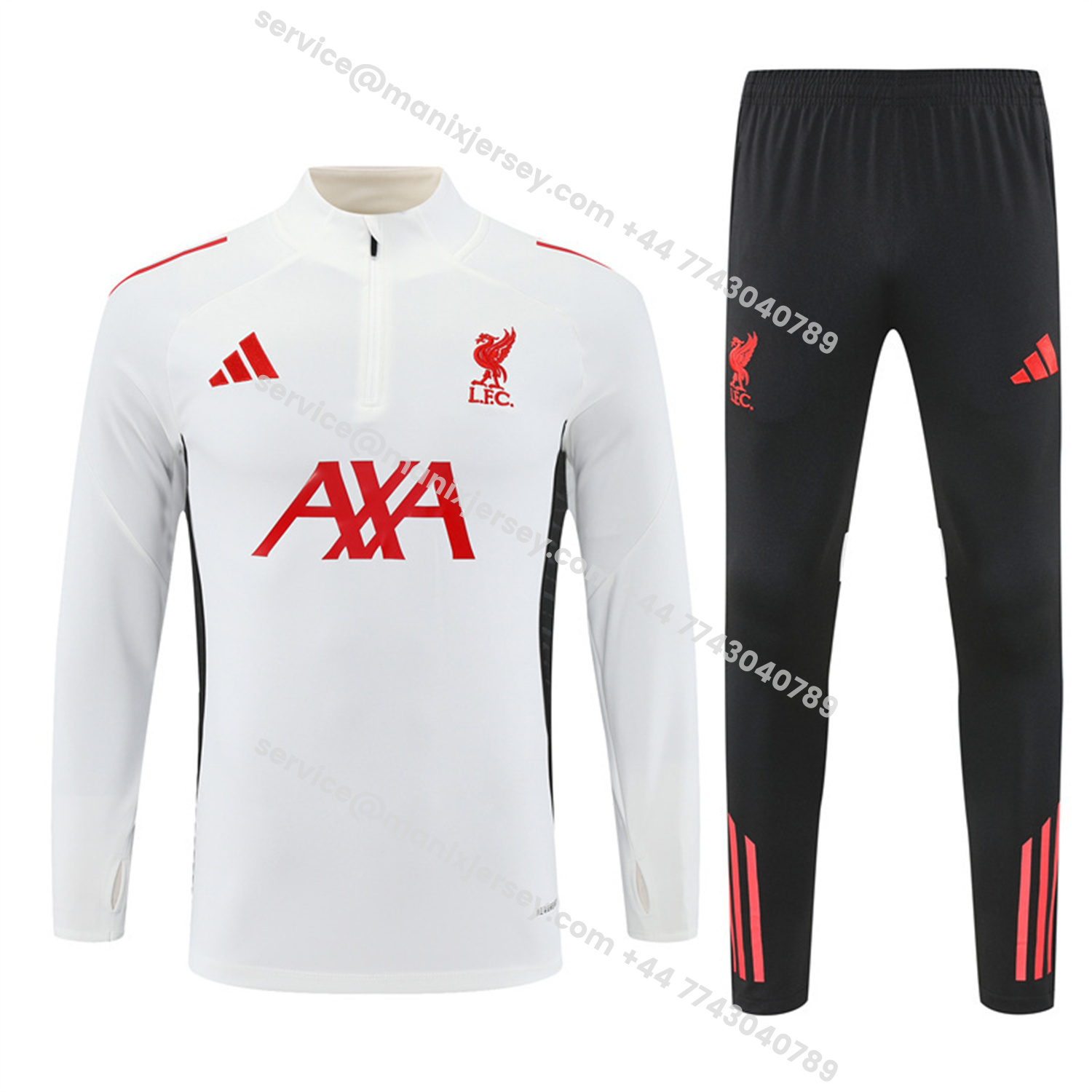 ManixJersey.com | Liver.pool 25-26 Long Sleeve Training Set - White Top & Black Pants -Customize Name, Number and Patch | Worldwide Shipping