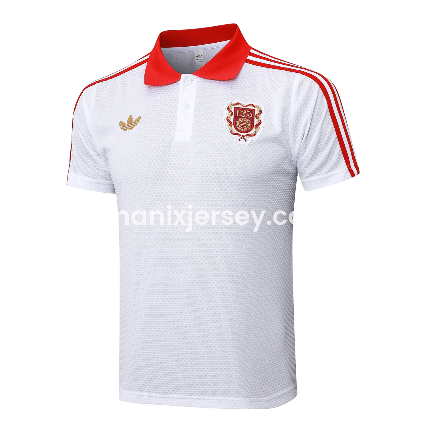 ManixJersey.com | Bayern Munich 2025 125th Anniversary POLO Short-Sleeve Training Set - White Top and Pants -Customize Name, Number and Patch | Worldwide Shipping