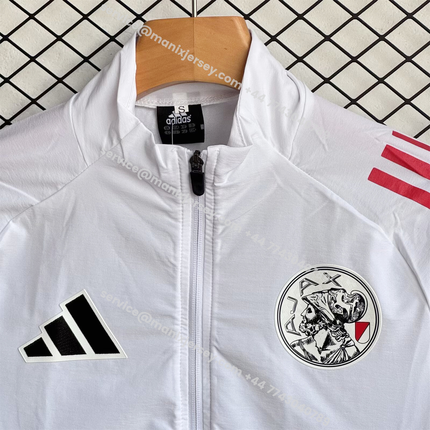ManixJersey.com | Ajax 25-26 Windbreaker Training Set - White Top and Black Pants -Customize Name, Number and Patch | Worldwide Shipping