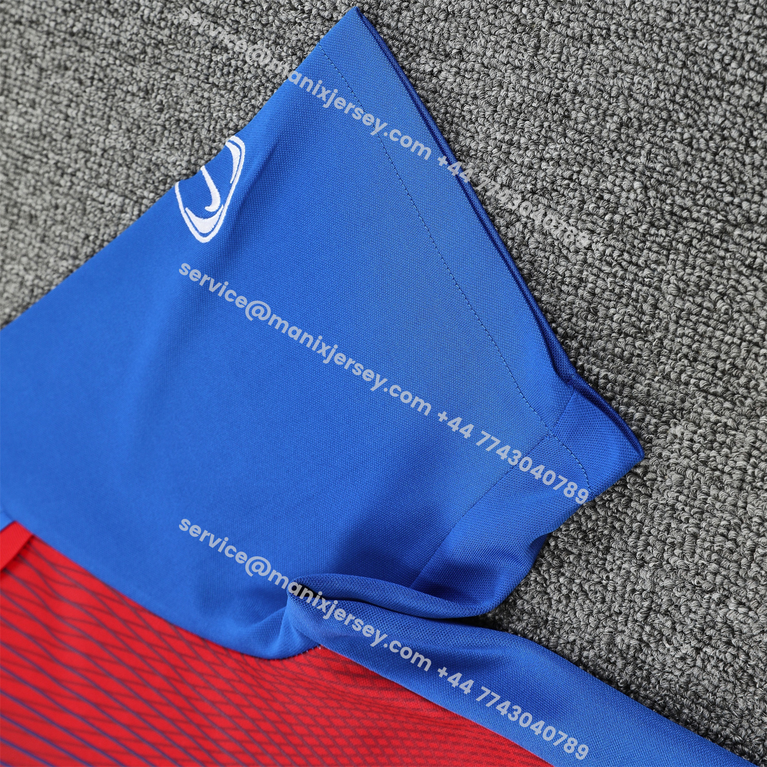 ManixJersey.com | Paris Saint-Germain PSG 25-26 Short-Sleeve Training Set - Red And Blue Lines Top & Blue Shorts -Customize Name, Number and Patch | Worldwide Shipping