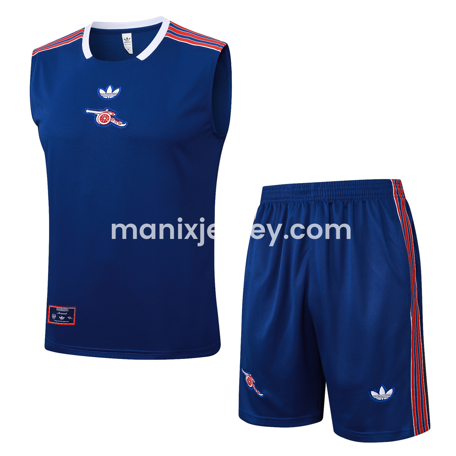 ManixJersey.com | Arsenal 25-26 Throwback Trefoil Vest Training Set - Royal Blue Vest and Shorts -Customize Name, Number and Patch | Worldwide Shipping
