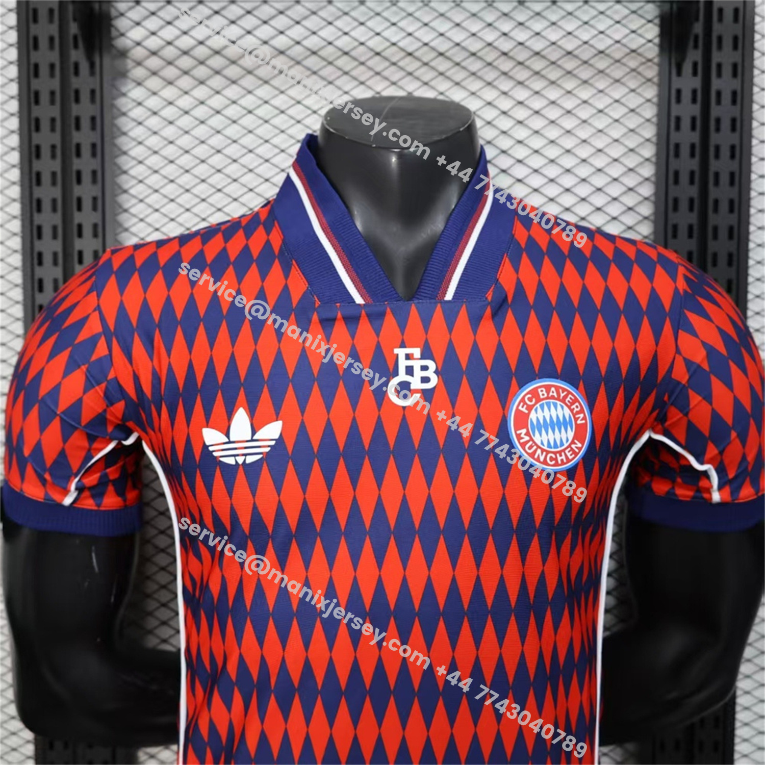 ManixJersey.com | Bayern Munich 25-26 Trefoil Retro Style Red And Deep Blue Jersey - Player Version -Customize Name, Number and Patch | Worldwide Shipping