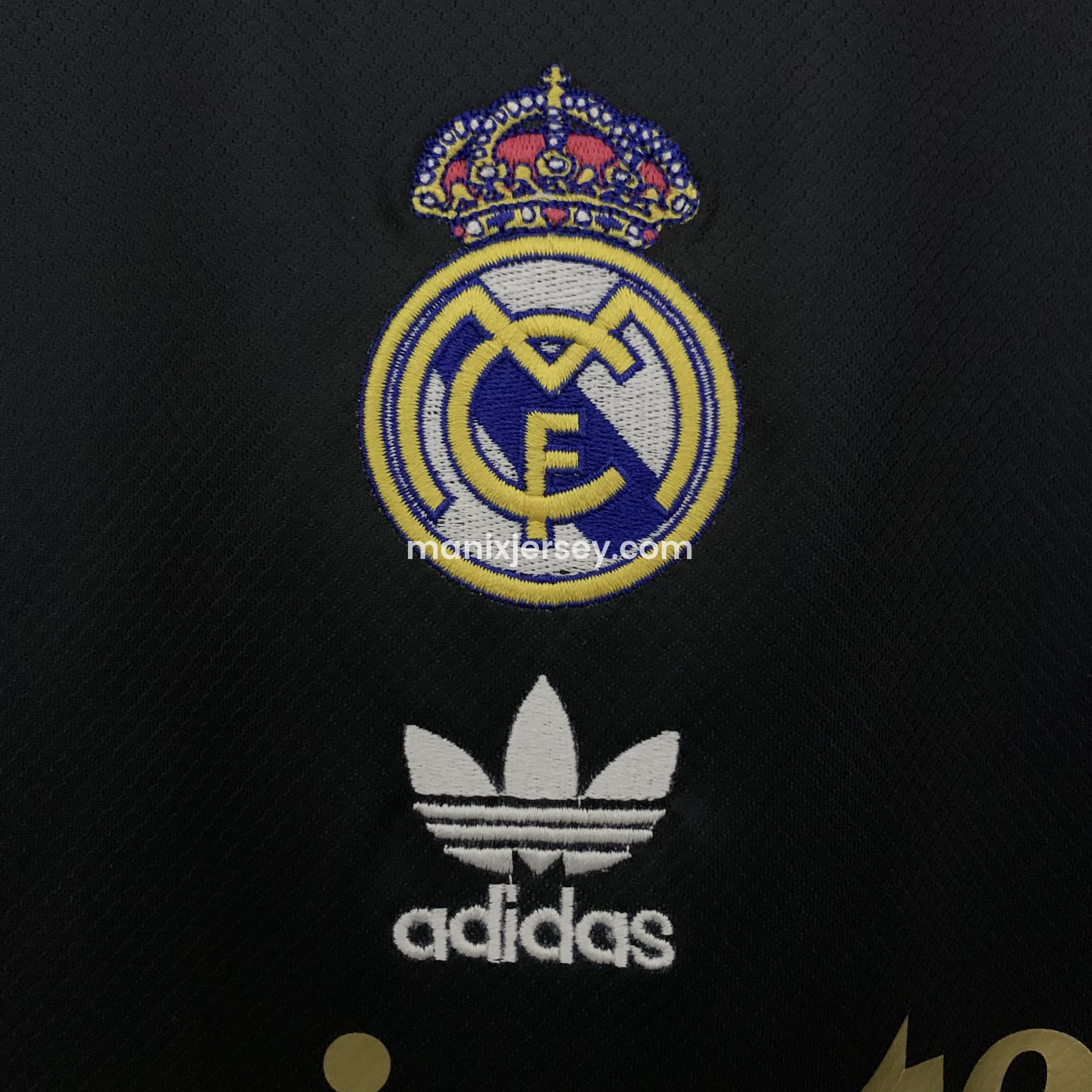 ManixJersey.com | Real Madrid 25-26 Black Gold White Three Bars Jersey - Fans Version -Customize Name, Number and Patch | Worldwide Shipping