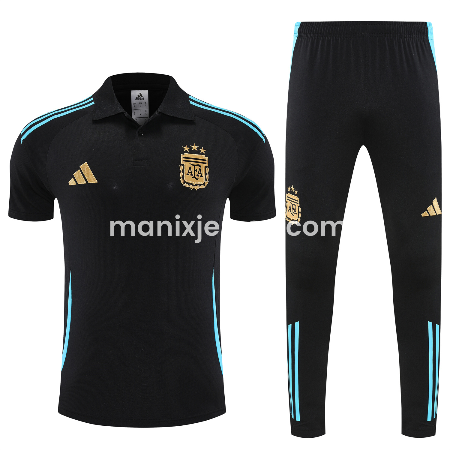 ManixJersey.com | Argentina 25-26 POLO Short-Sleeve Training Set - Deep Blue Top and Pants with Blue Stripes -Customize Name, Number and Patch | Worldwide Shipping