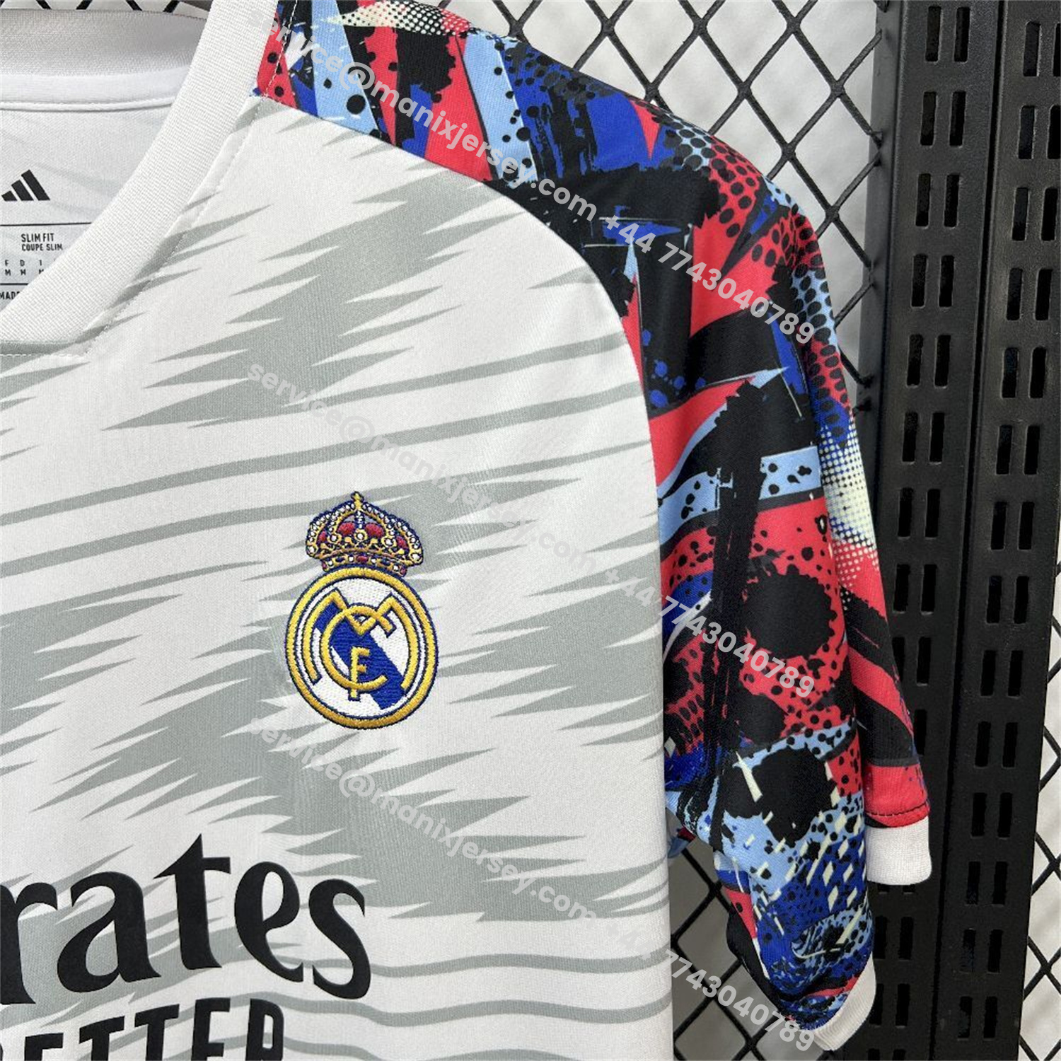 ManixJersey.com | Real Madrid 25-26 Grey And White Pre-Match Training Jersey - Fans Version -Customize Name, Number and Patch | Worldwide Shipping