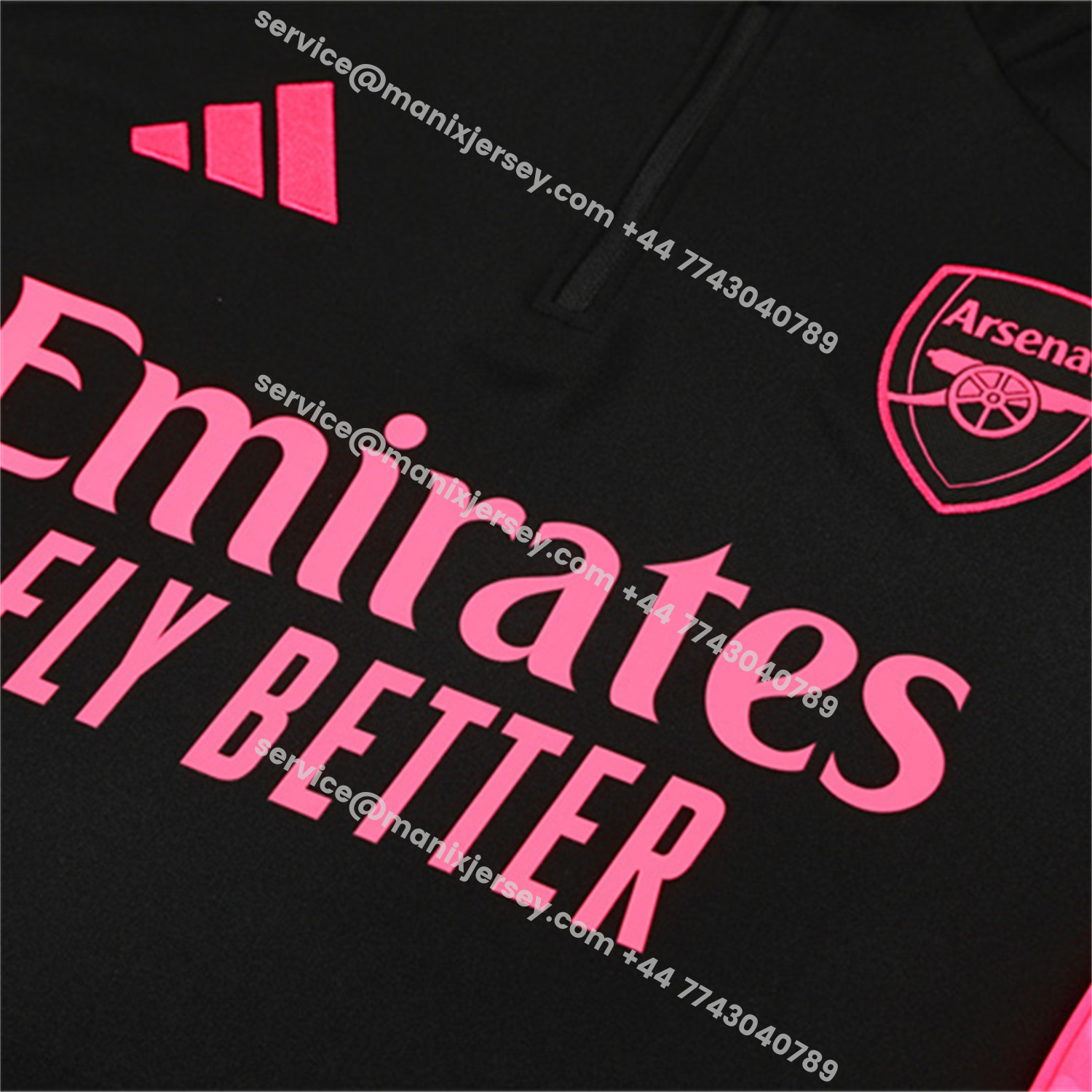 ManixJersey.com | Arsenal 25-26 Long Sleeve Training Set - Pink Logo Black Top & Black Pants -Customize Name, Number and Patch | Worldwide Shipping