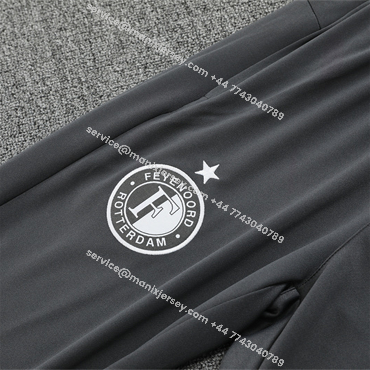 ManixJersey.com | Feyenoord 25-26 Long Sleeve Training Set - Dark Gray Top & Dark Gray Pants -Customize Name, Number and Patch | Worldwide Shipping