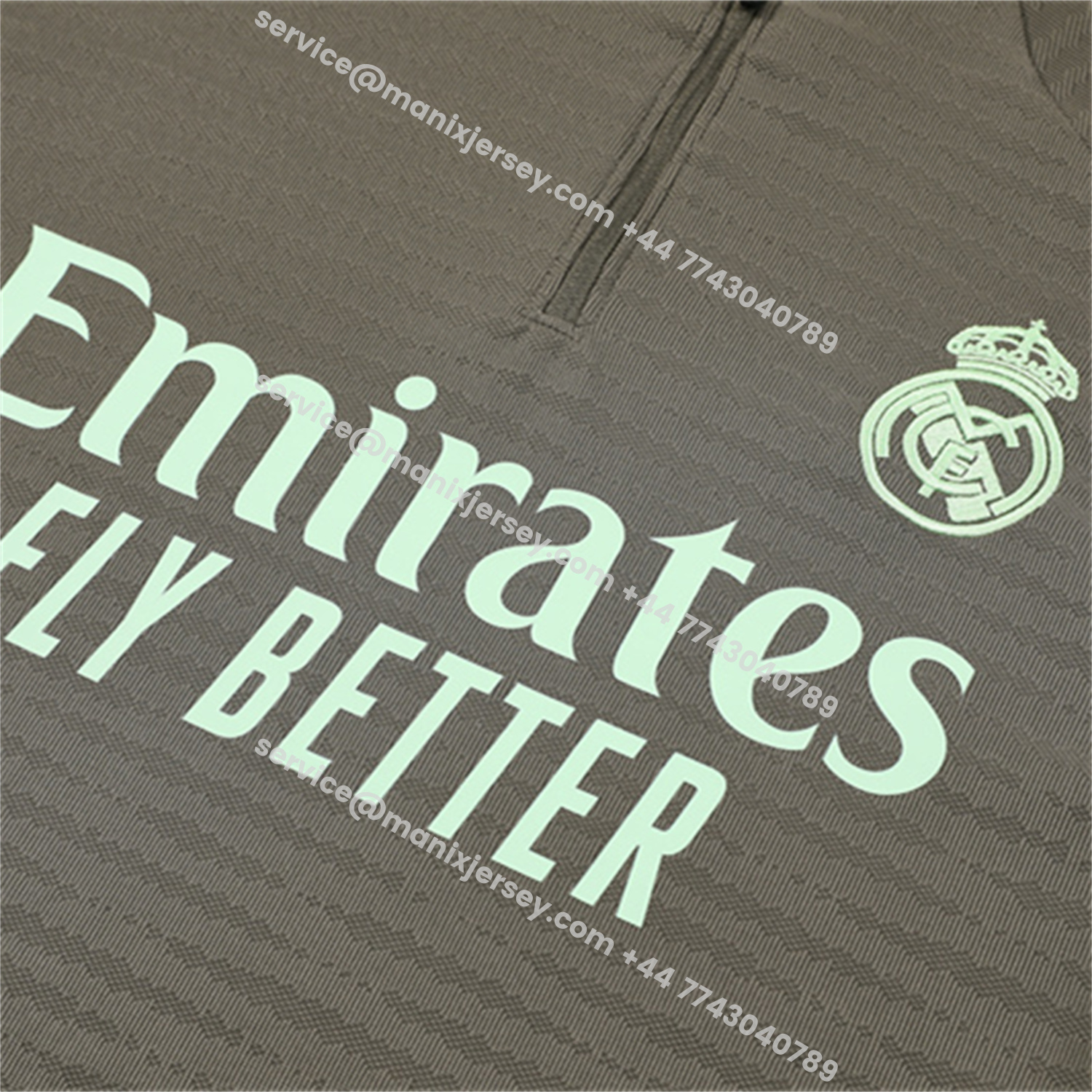 ManixJersey.com | Real Madrid 25-26 Long Sleeve Training Set - Player Version - Khaki Top and Khaki Pants -Customize Name, Number and Patch | Worldwide Shipping