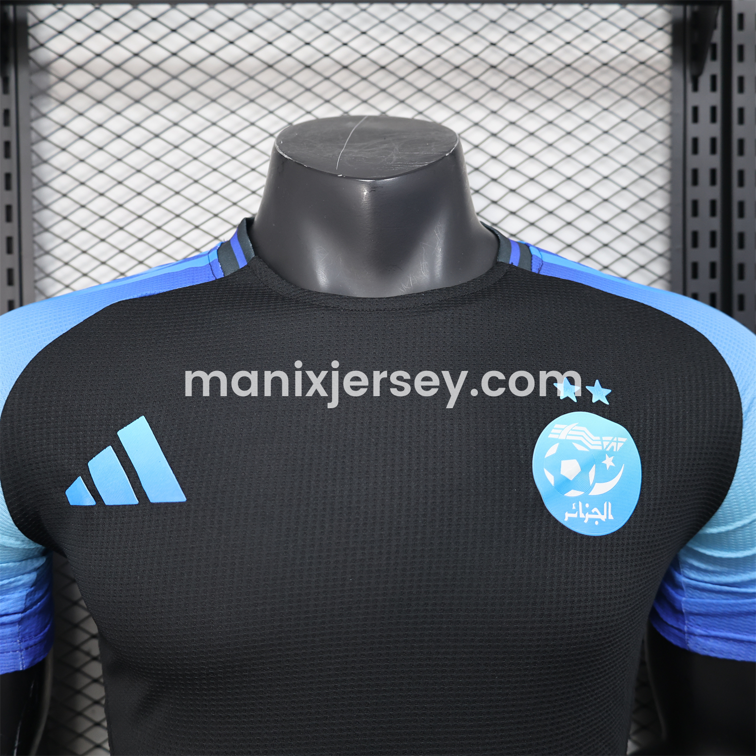 ManixJersey.com | Algeria 25-26 Pure Black with Blue Sleeves Jersey - Player Version -Customize Name, Number and Patch | Worldwide Shipping