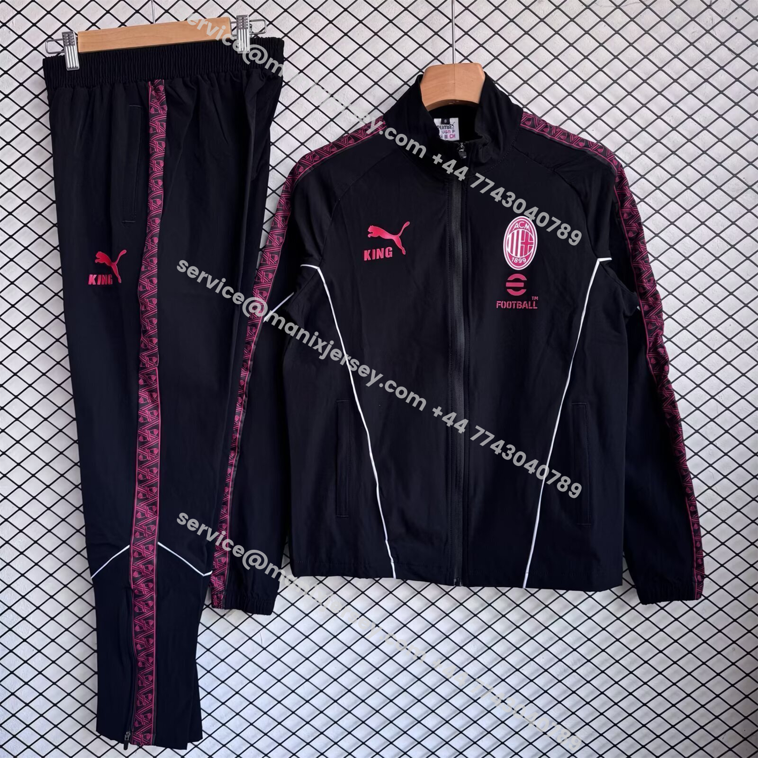 ManixJersey.com | AC Milan 25-26 Windbreaker Training Set - Red Black Top and Pants -Customize Name, Number and Patch | Worldwide Shipping