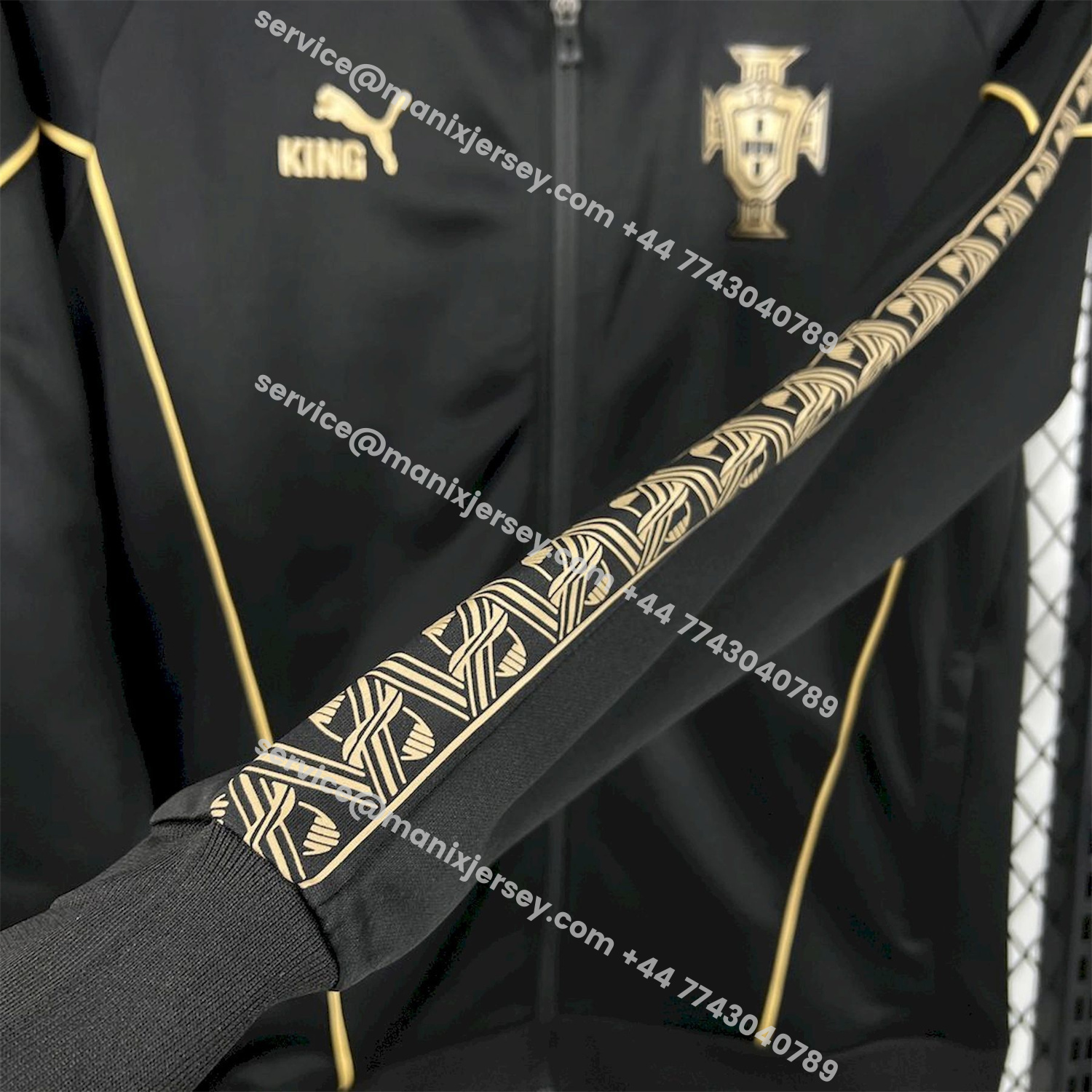 ManixJersey.com | Portugal 25-26 Eusebio Special Windbreaker Training Set - Black White Top and Pants -Customize Name, Number and Patch | Worldwide Shipping