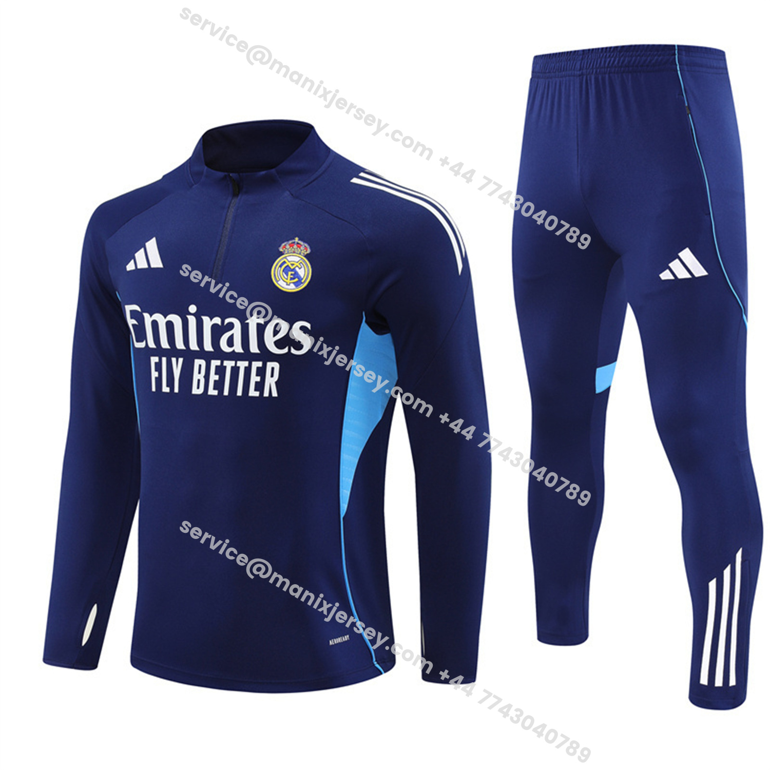 ManixJersey.com | Real Madrid 25-26 Long Sleeve Training Set - Deep Blue Top & Pants -Customize Name, Number and Patch | Worldwide Shipping