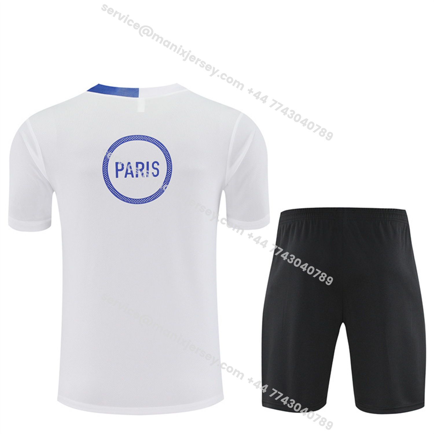 ManixJersey.com | Paris Saint-Germain PSG 25-26 Short-Sleeve Training Set - White Top & Black Shorts -Customize Name, Number and Patch | Worldwide Shipping