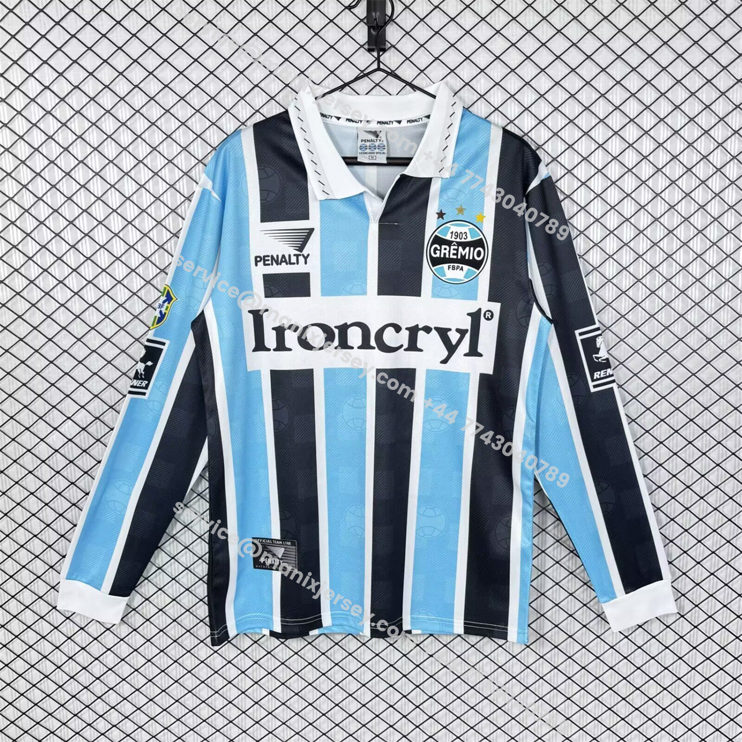 ManixJersey.com | Retro Gremio 1997 Home Long Sleeves Jersey - Fans Version -Customize Name, Number and Patch | Worldwide Shipping
