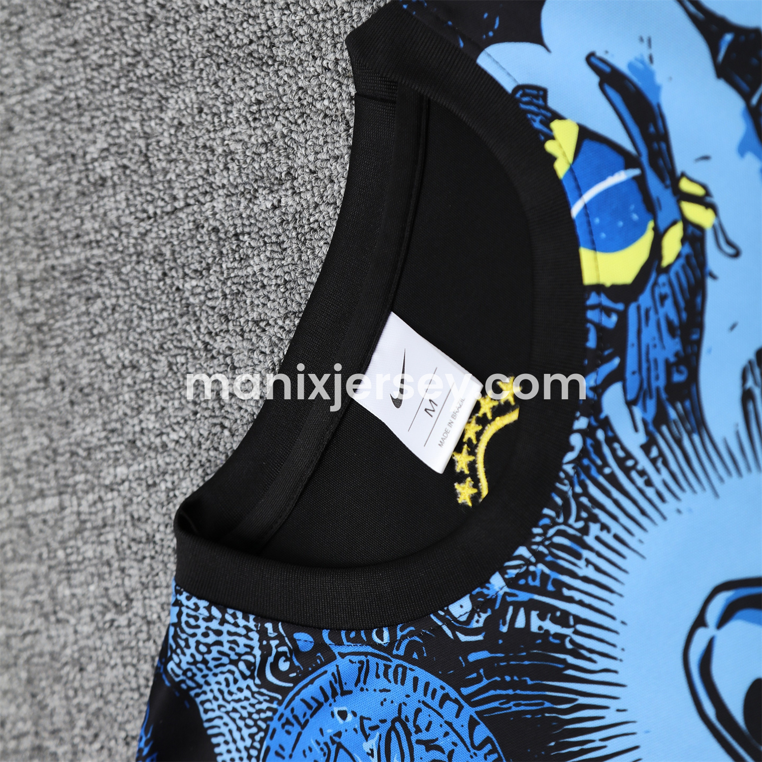 ManixJersey.com | Brazil 25-26 Blue Jesus Statue Short-Sleeve Training Set - Blue Top & Black Shorts -Customize Name, Number and Patch | Worldwide Shipping