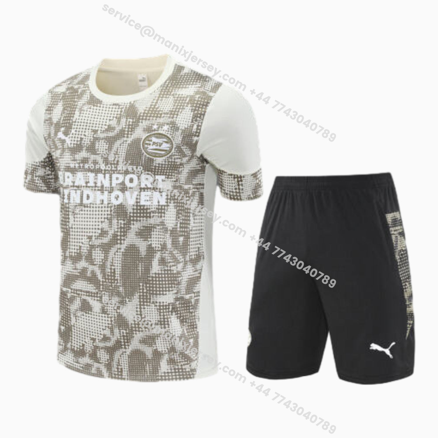 ManixJersey.com | PSV Eindhoven 25-26 Short-Sleeve Training Set - Khaki Top & Black Shorts -Customize Name, Number and Patch | Worldwide Shipping