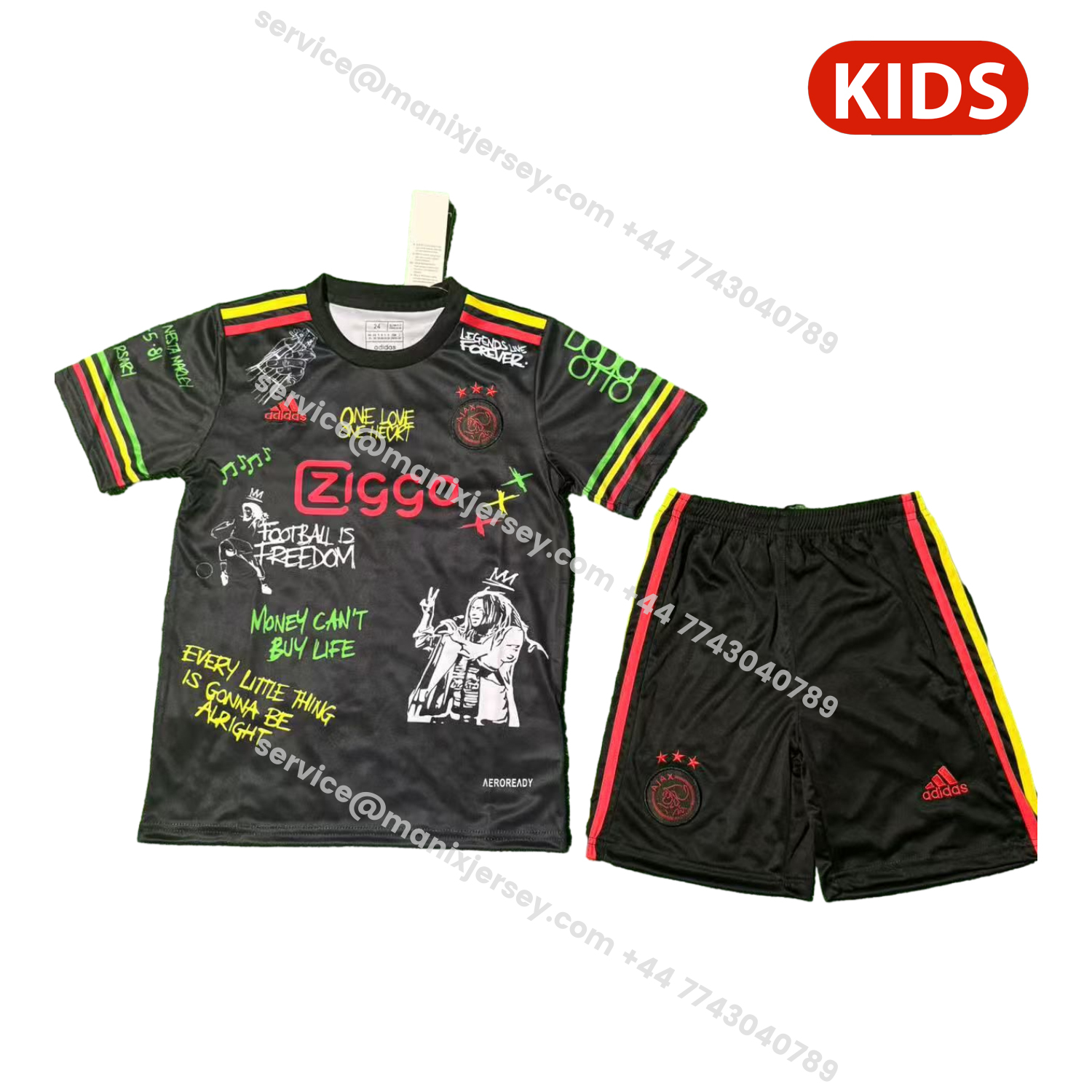 ManixJersey.com | Ajax x B-O-B Marly 25-26 Black Special Kids Kit -Customize Name, Number and Patch | Worldwide Shipping