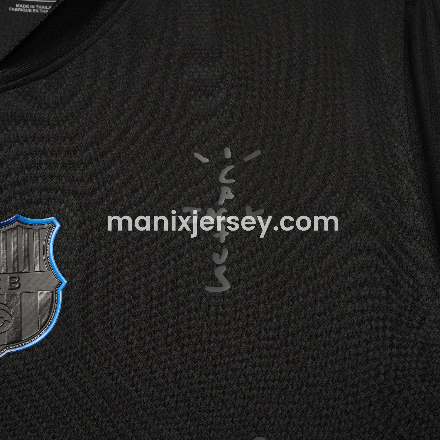 ManixJersey.com | Barcelona x Travis Scott 24-25 Away Pure Black Jersey - Fans Version -Customize Name, Number and Patch | Worldwide Shipping