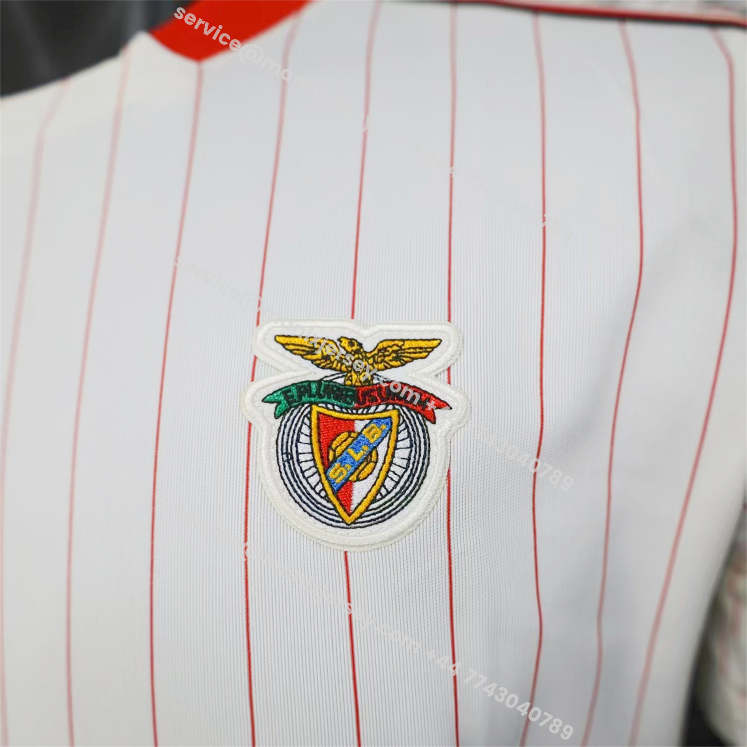 ManixJersey.com | Benfica 25-26 Trefoil Red Lines White Travel Jersey - Player Version -Customize Name, Number and Patch | Worldwide Shipping