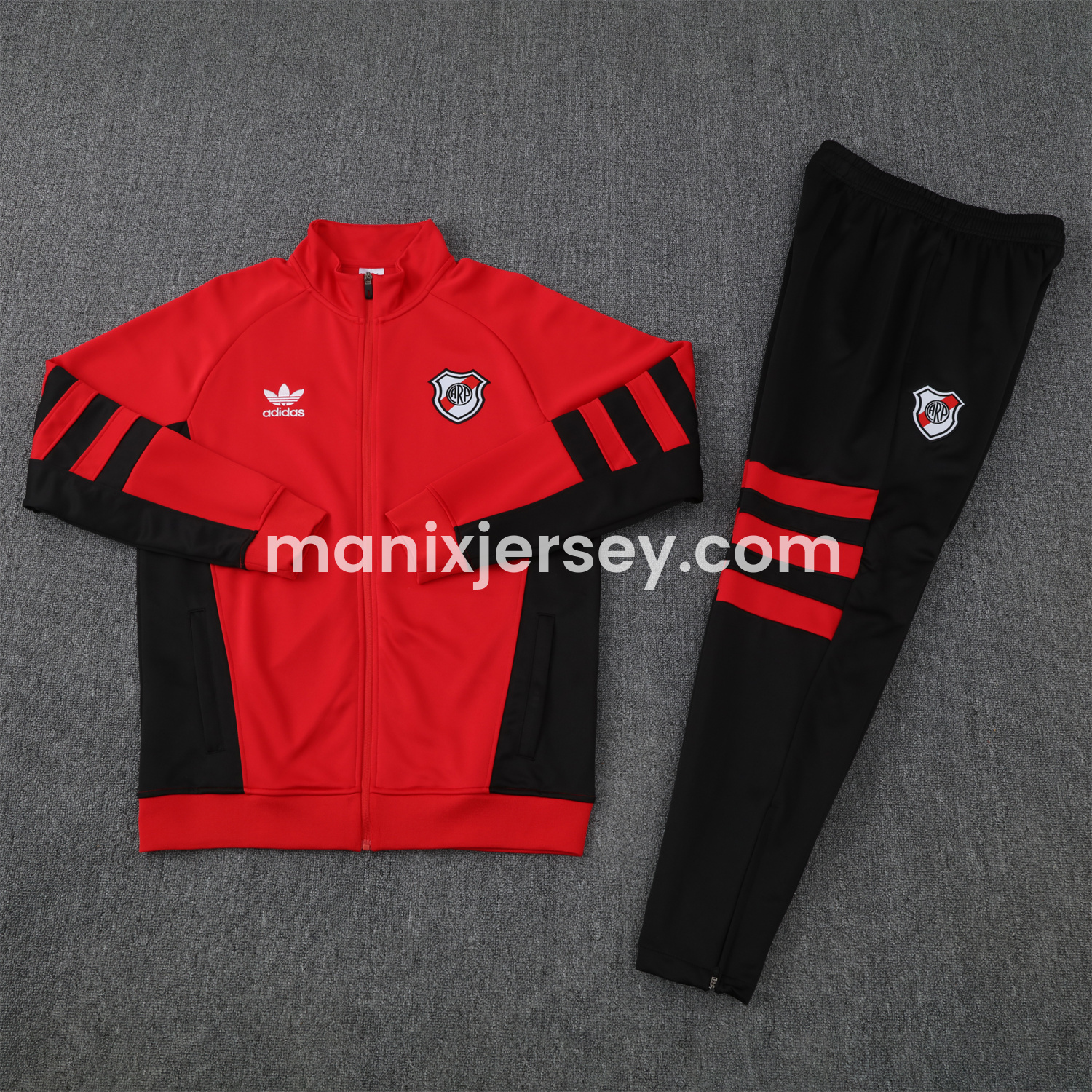 ManixJersey.com | River Plate 25-26 Terrace Jacket Training Tracksuit - Red Jackets & Black Pants -Customize Name, Number and Patch | Worldwide Shipping