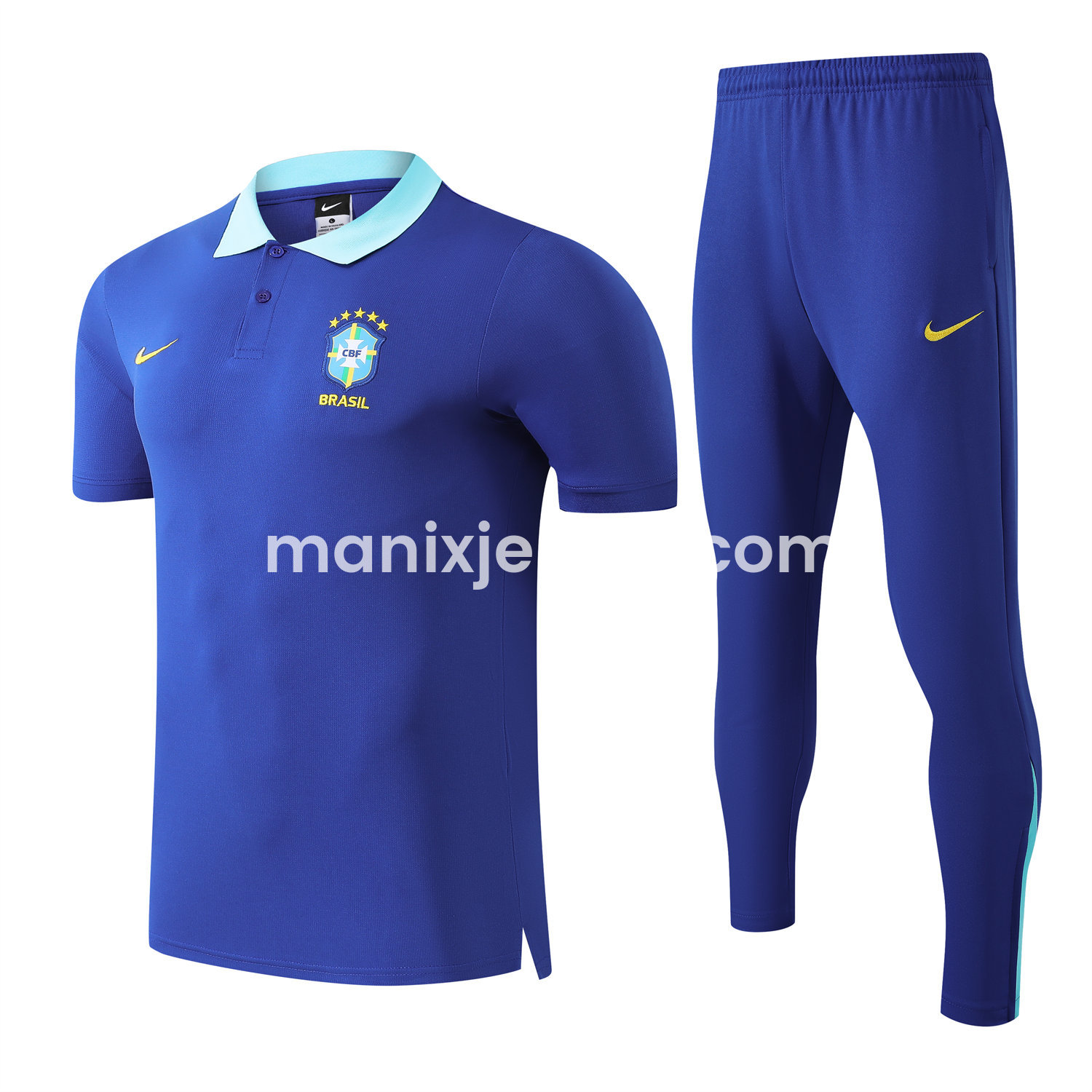 ManixJersey.com | Brazil 25-26 POLO Short-Sleeve Training Set - Blue Top and Pants -Customize Name, Number and Patch | Worldwide Shipping