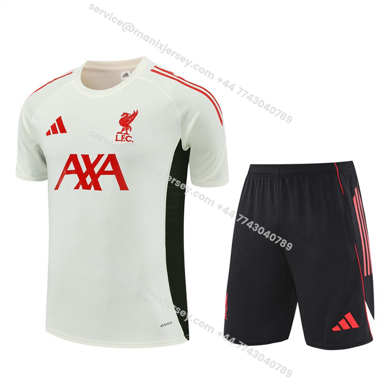 ManixJersey.com | Liver.pool 25-26 Short-Sleeve Training Set Off White Top & Black Shorts -Customize Name, Number and Patch | Worldwide Shipping