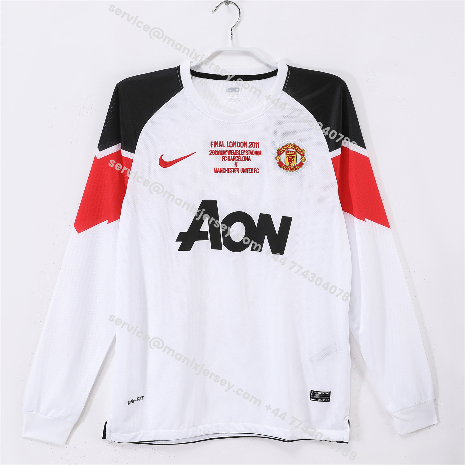 ManixJersey.com | Retro Manchester United 10-11 Away Long Sleeves Jersey - Champions League Final Version -Customize Name, Number and Patch | Worldwide Shipping