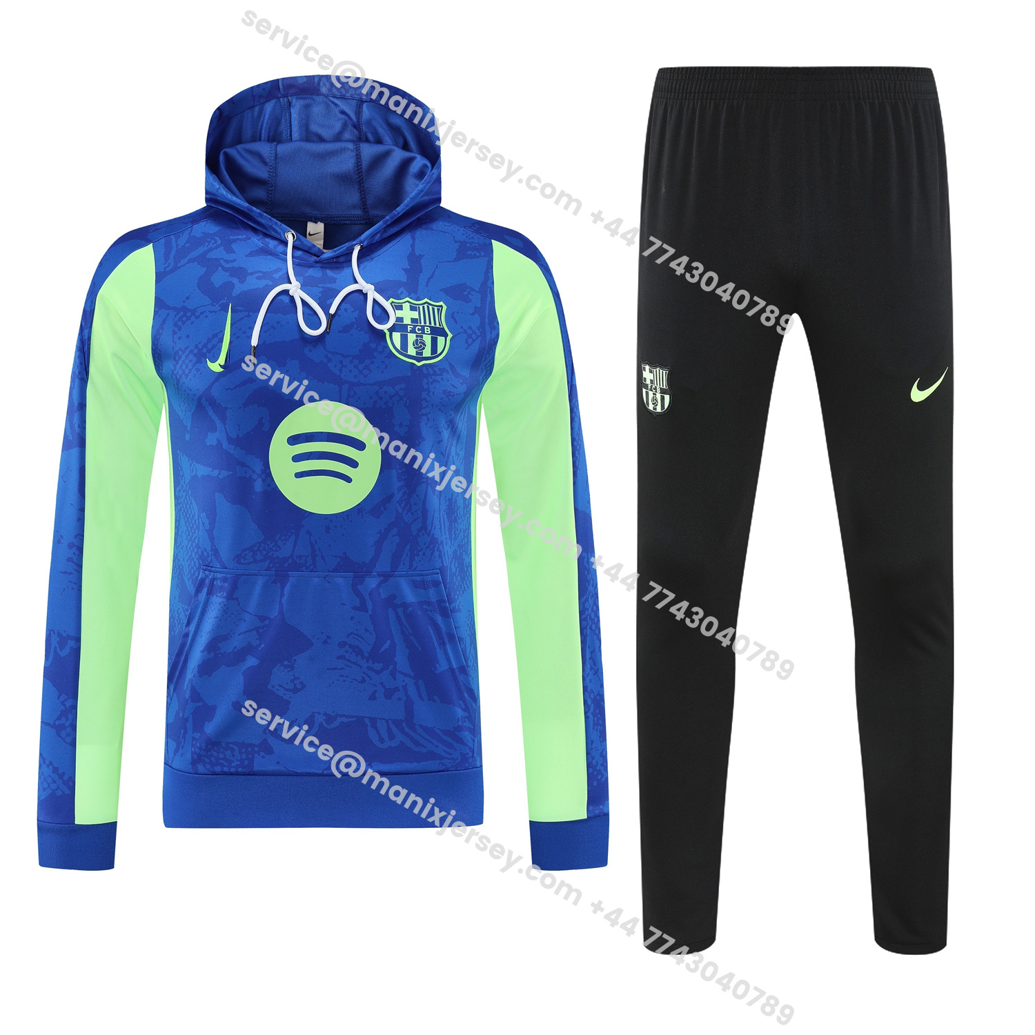 ManixJersey.com | Barcelona 25-26 Training Hoodie Set - Blue Green Hoodie and Black Pants -Customize Name, Number and Patch | Worldwide Shipping
