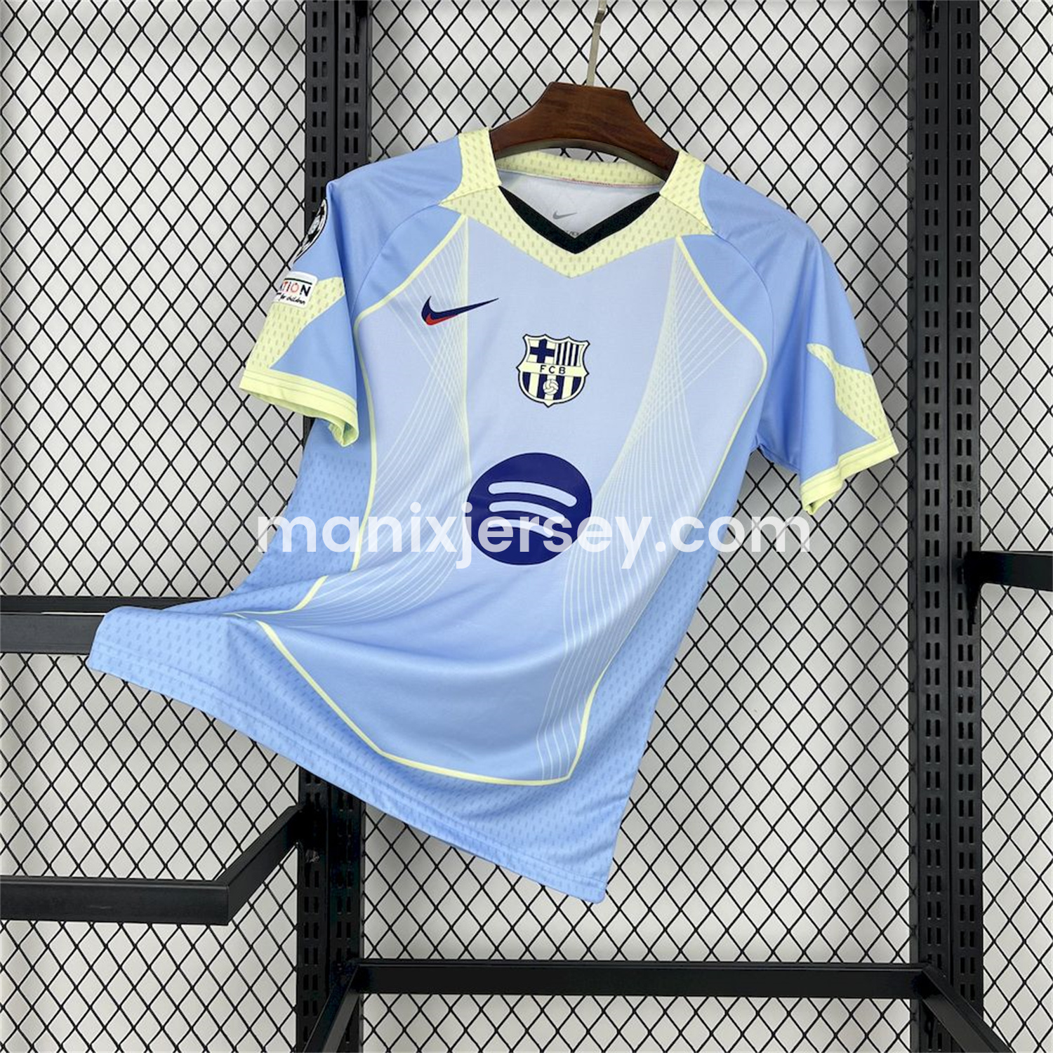 ManixJersey.com | Barcelona 25-26 T90 Yellow Lines Light Blue Special Jersey - Fans Version -Customize Name, Number and Patch | Worldwide Shipping