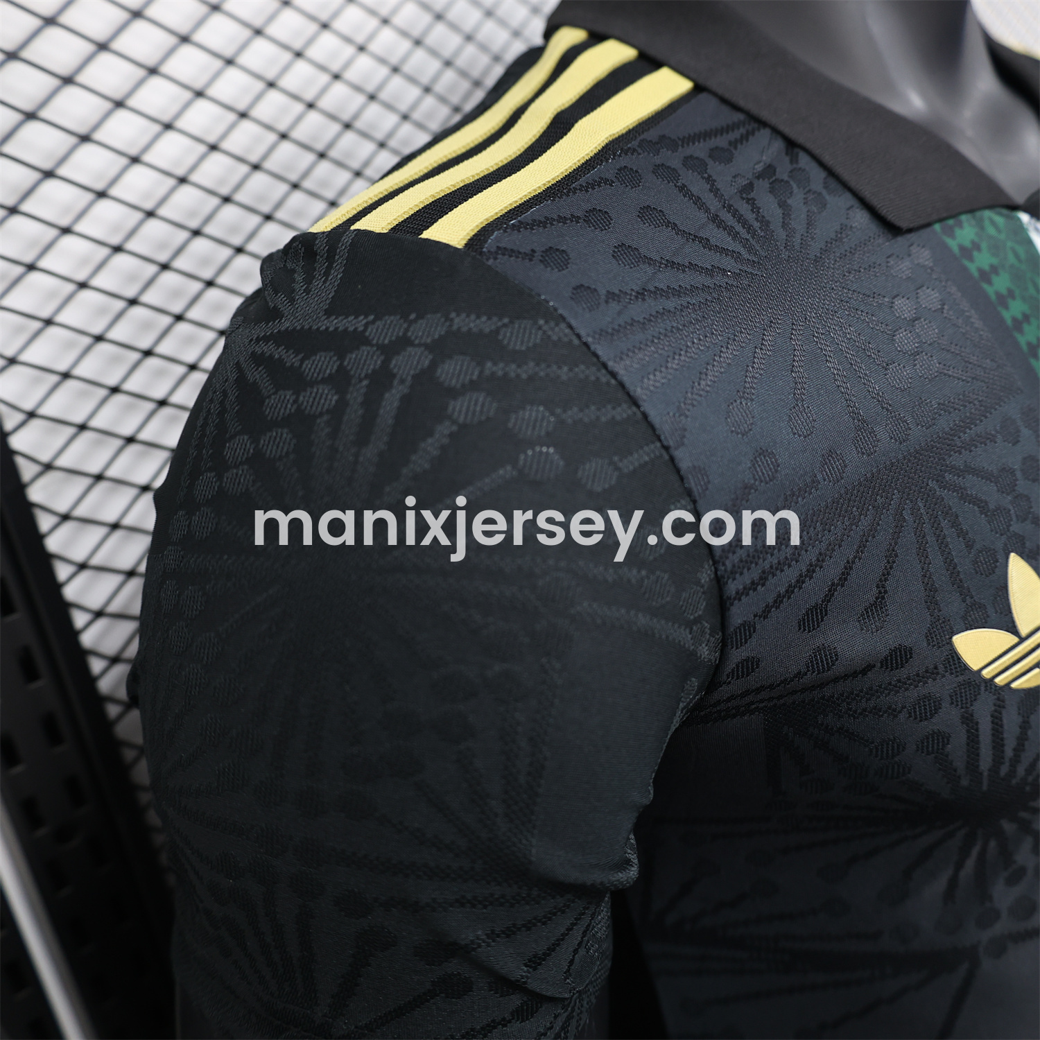 ManixJersey.com | Mexico 25-26 Black Polo Jersey with Red White and Green Decorative Pattern - Player Version -Customize Name, Number and Patch | Worldwide Shipping