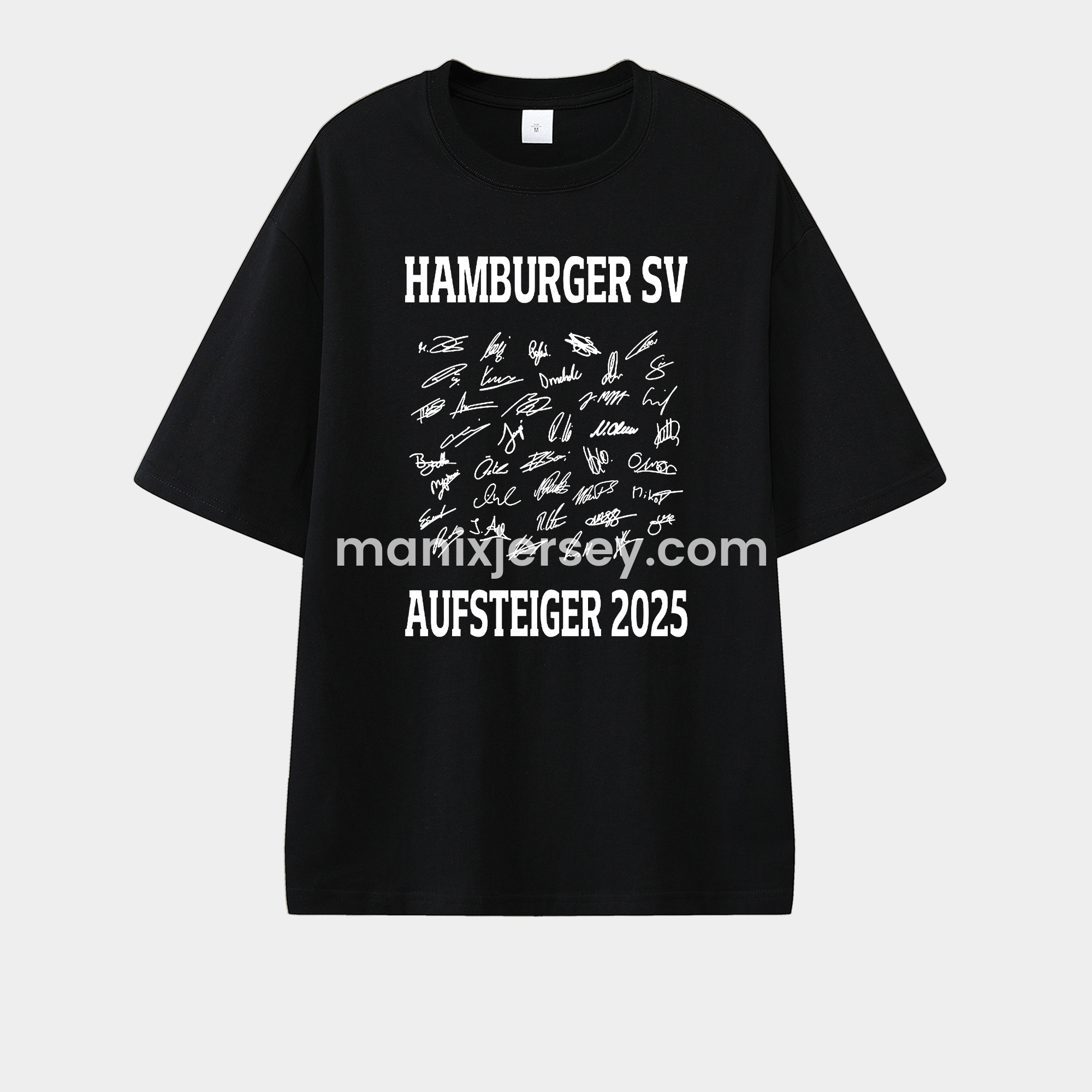 ManixJersey.com | Hamburger SV AUFSTIEG 2025 Team Signatures Unisex Pure Cotton T-shirt -Customize Name, Number and Patch | Worldwide Shipping